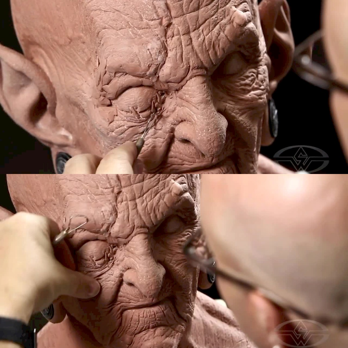 Bruce Spaulding Fuller adds more detail to The Hag's left side to give the face a realistic asymmetry.