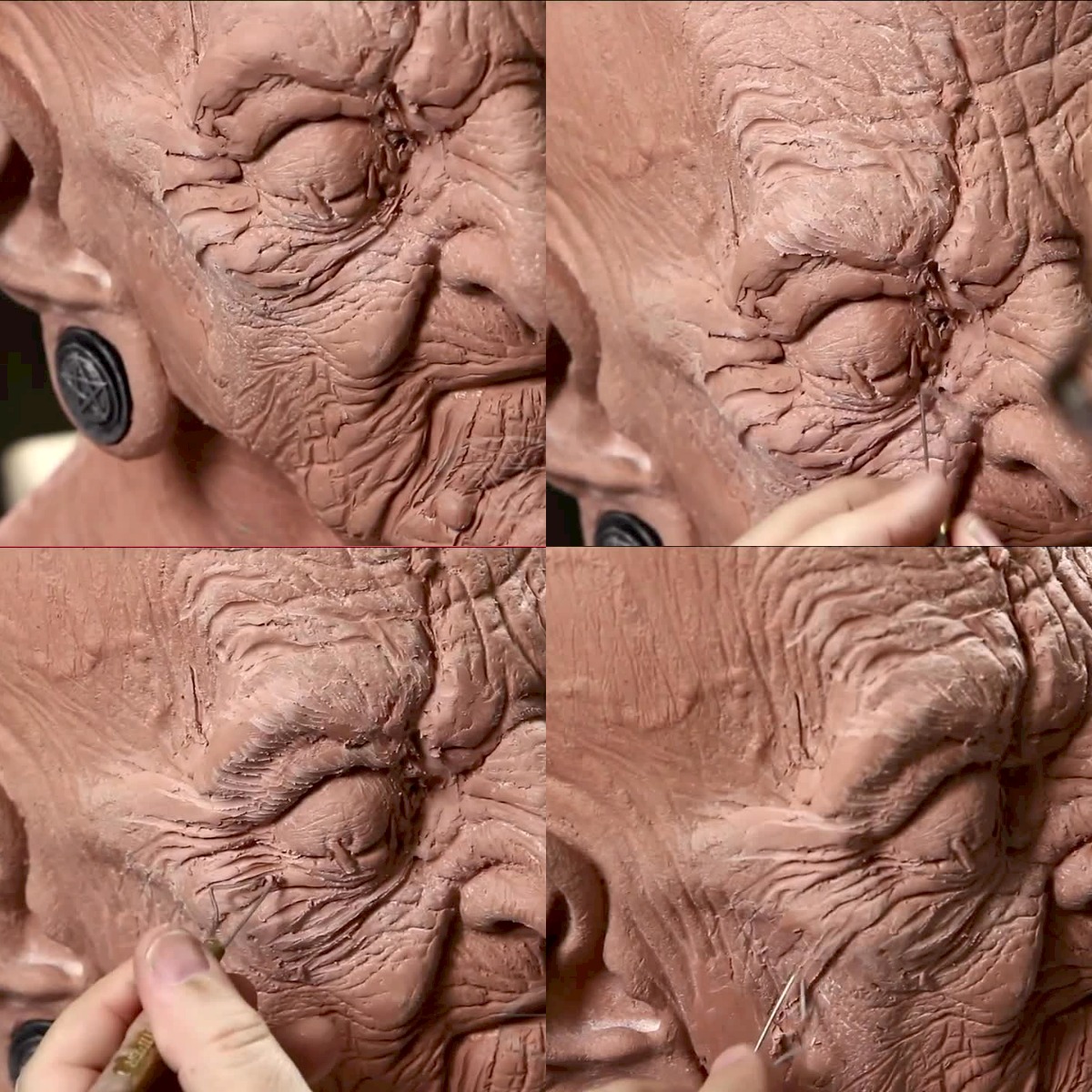 Examples of variation in the wrinkles sculpted into the face and cheek.