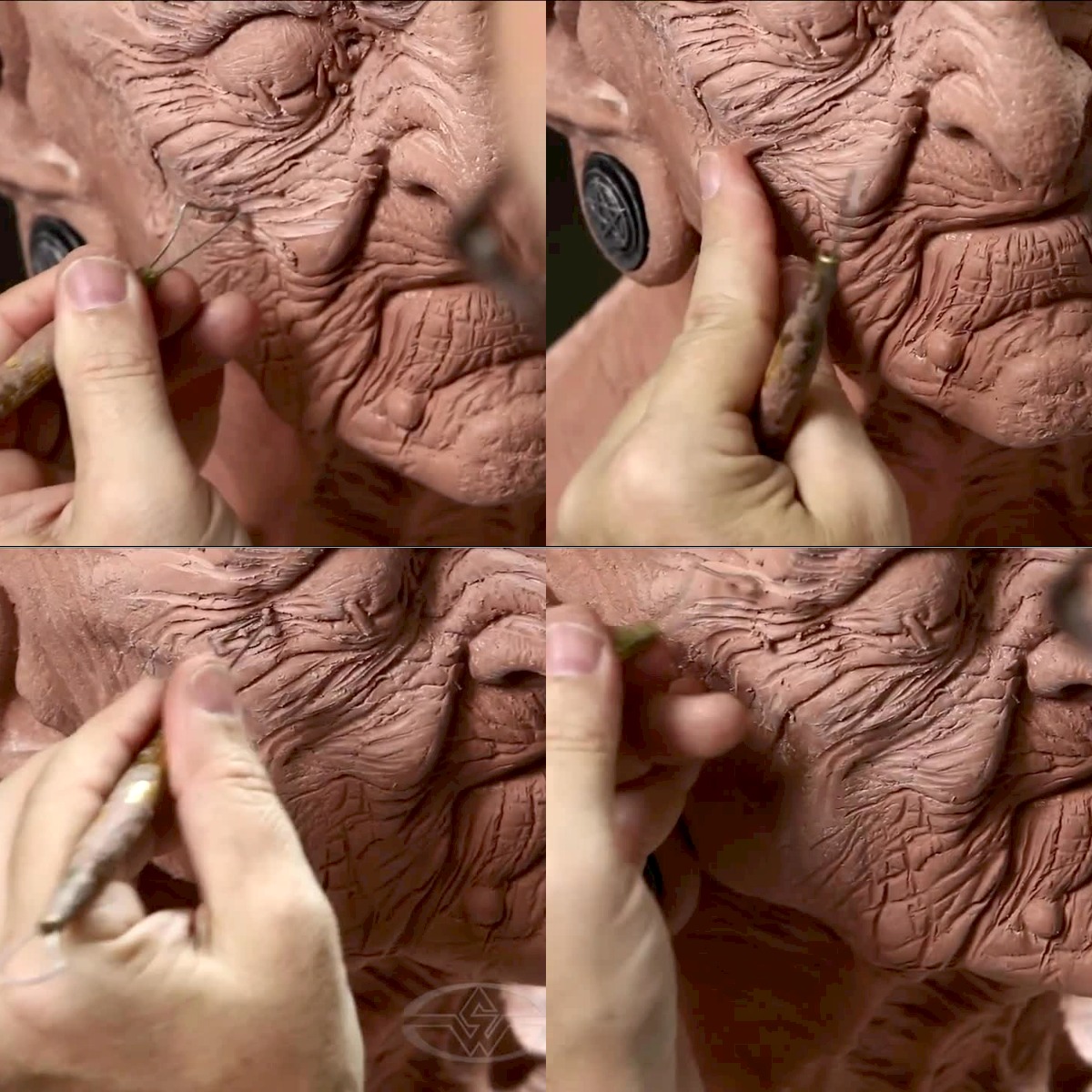Bruce Spaulding Fuller continues to work the clay on the ruined side.