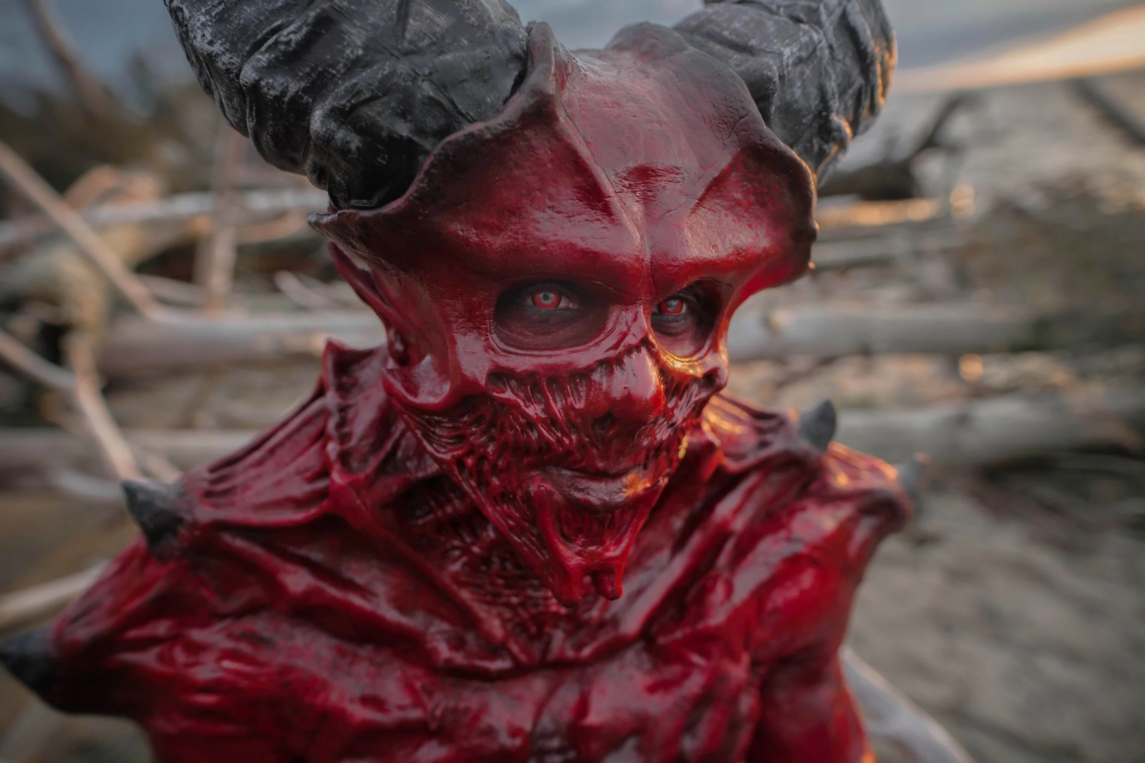 Close-up image of the 2022 Halloween Costume Contest Winner creation, Demon Astaroth by Dzhuliia Melnik.