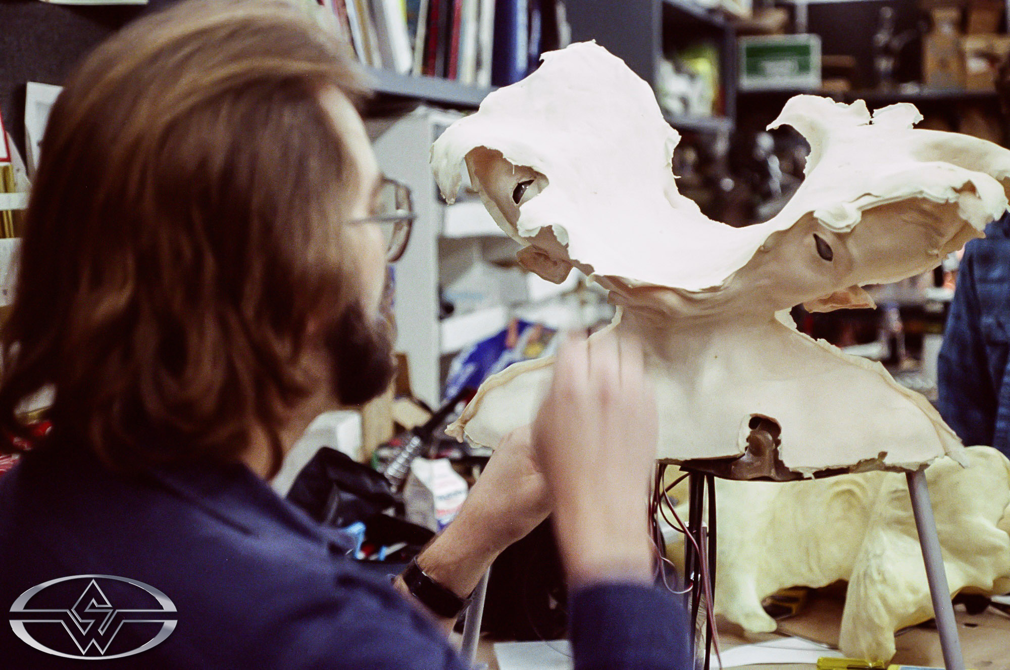 Craig Caton-Largent works on one of the foam rubber T-1000 puppets.