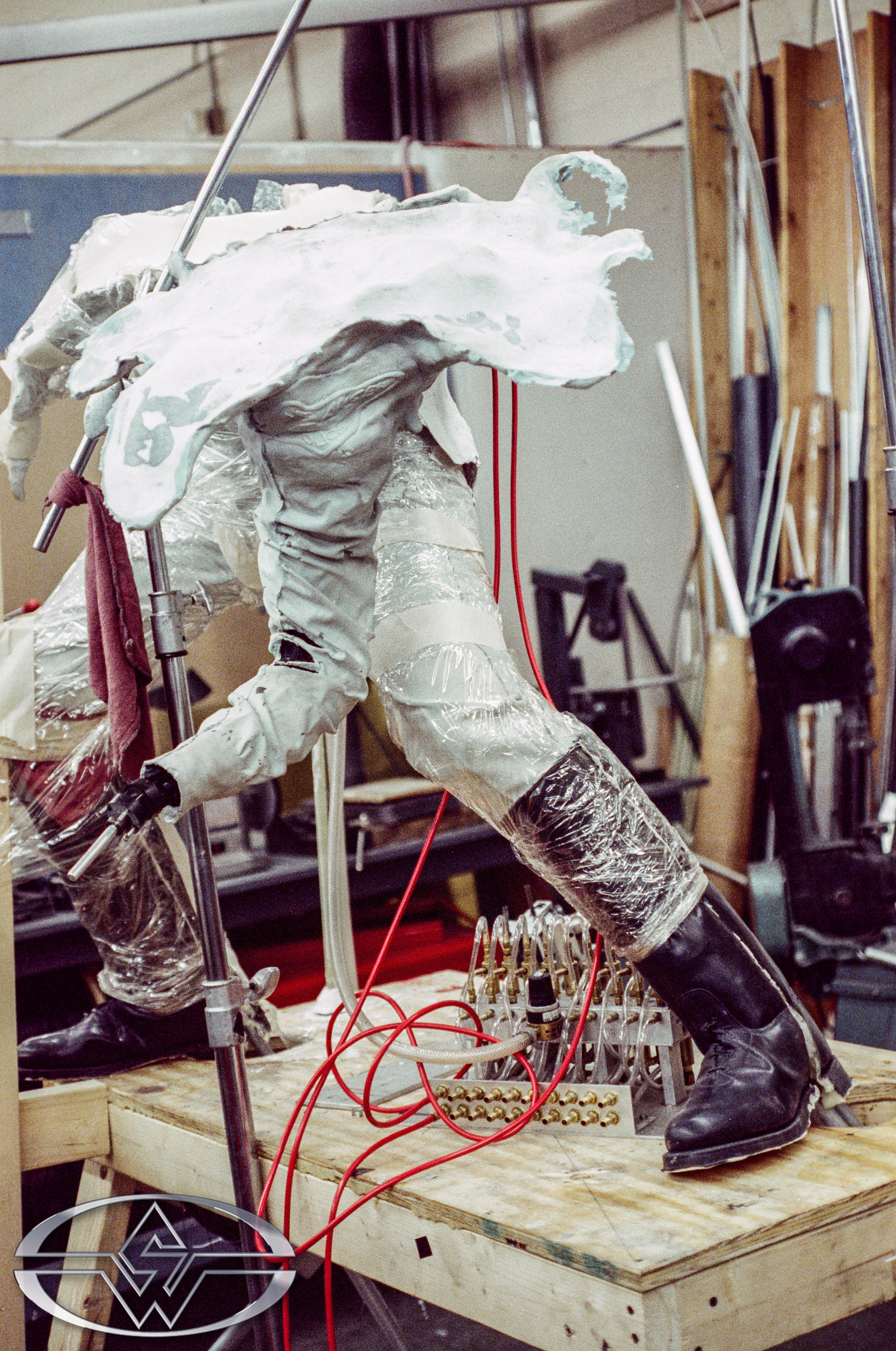 A work-in-progress image of the stage two pretzel man puppet.