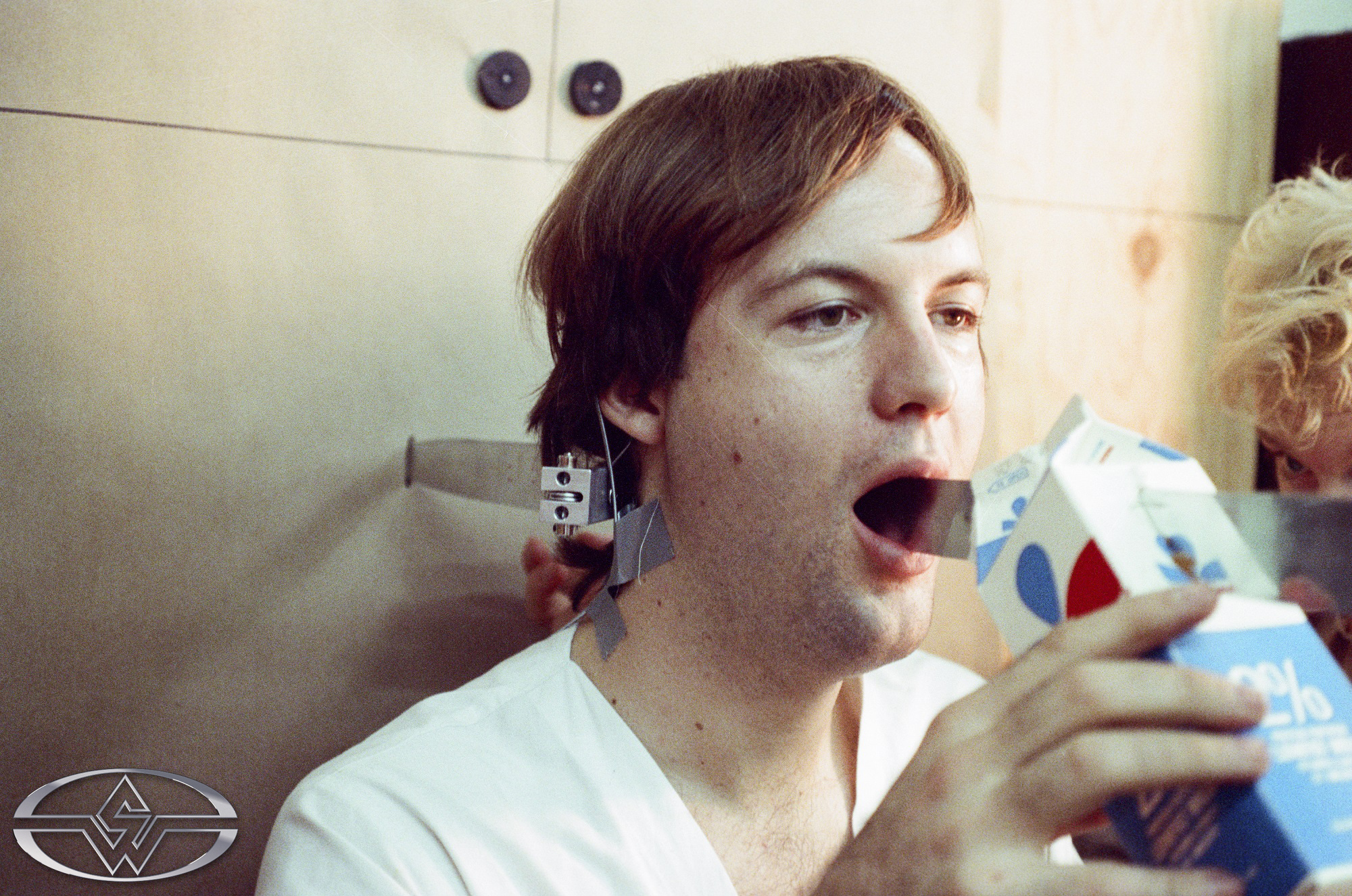Richard Landon and Shane Mahan test the 'Janelle blade' effect in the Stan Winston Studio.