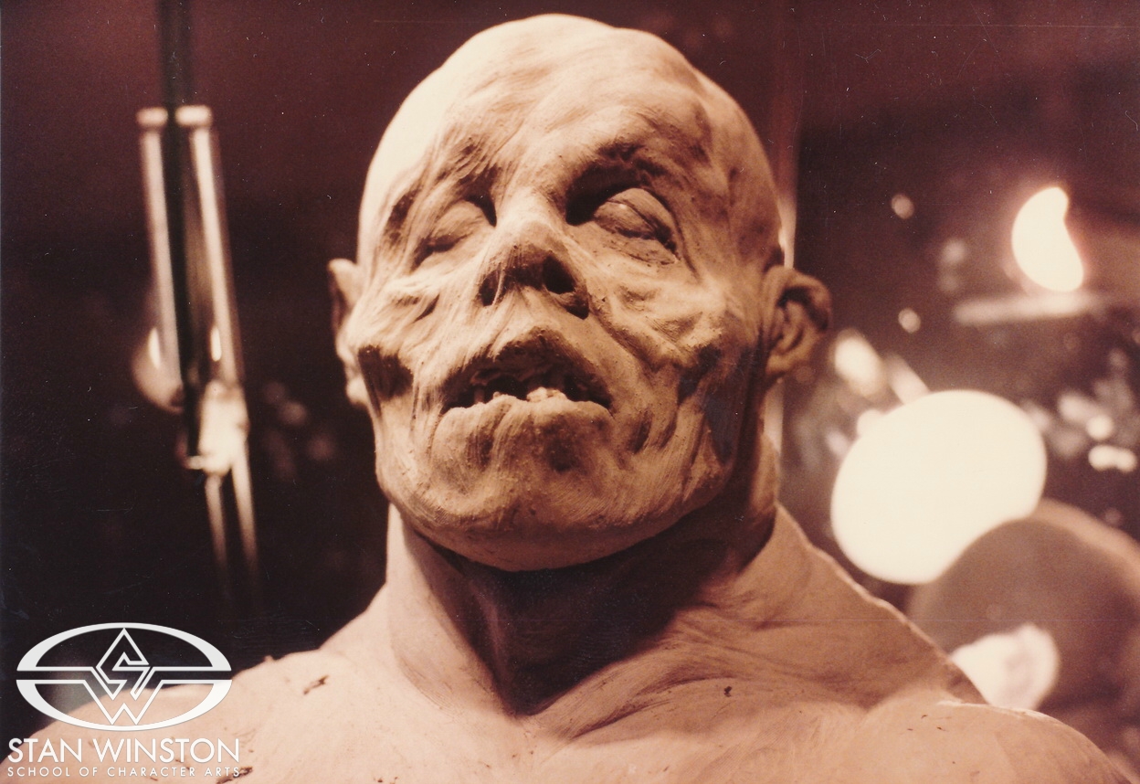 The in-progress Jason mask during the sculpting process at Stan Winston Studio.