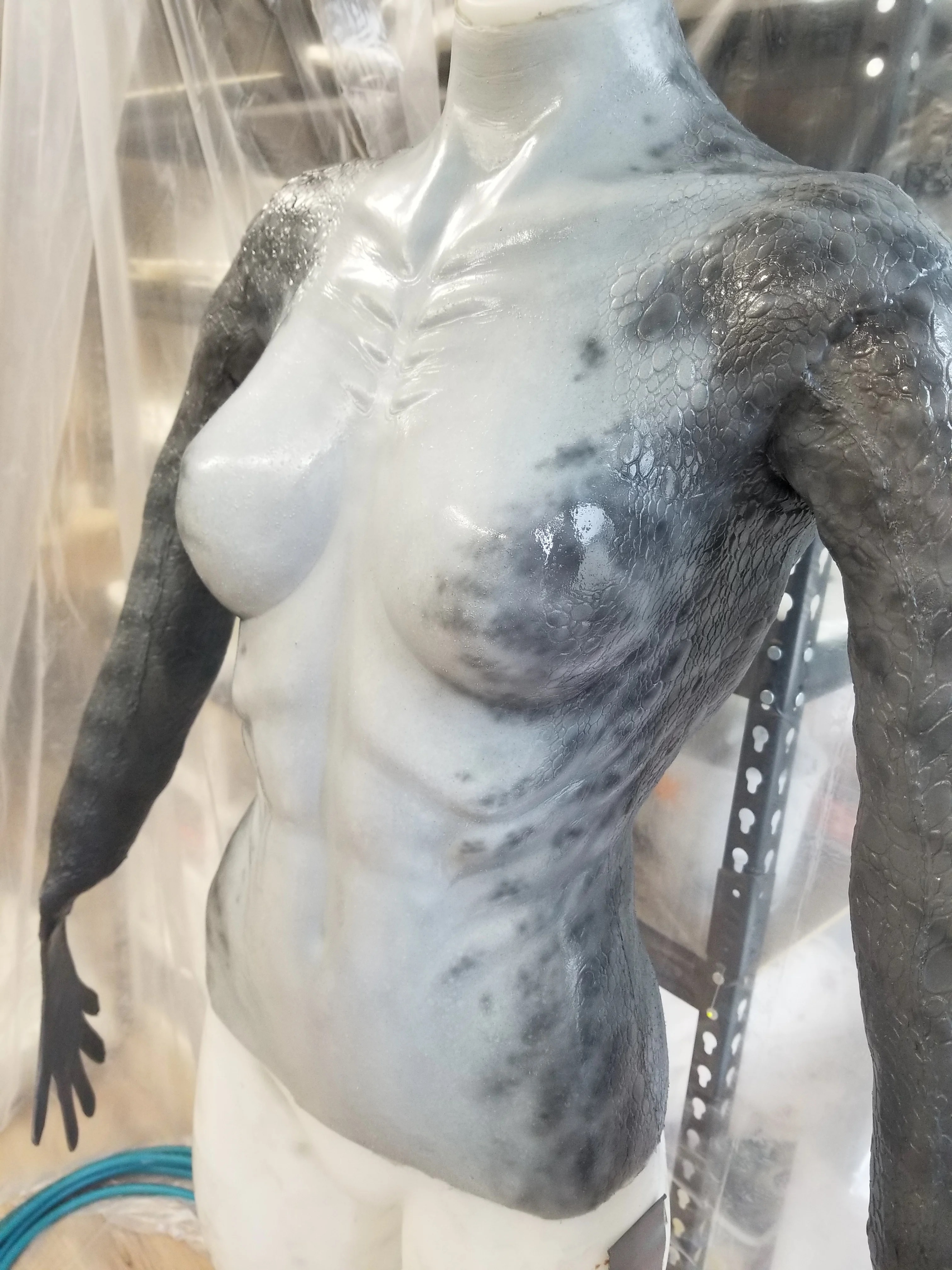 Work-in-progress image of the airbrushed mermaid body.