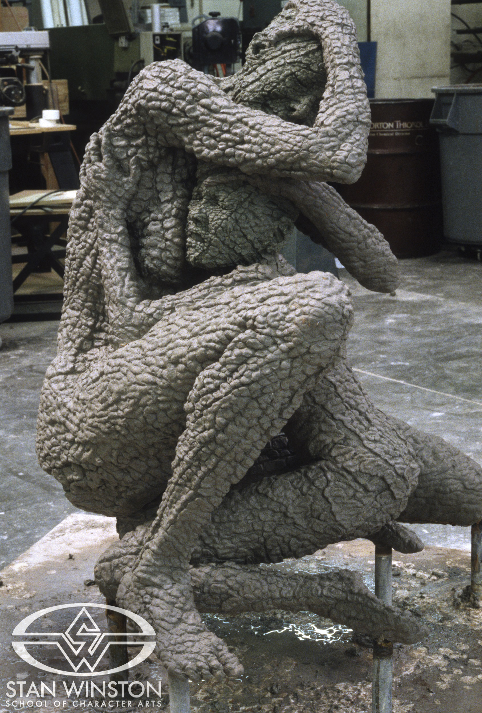 The ashen sculpture&nbsp;of&nbsp;Claudia and Madeleine as a work-in-progress.