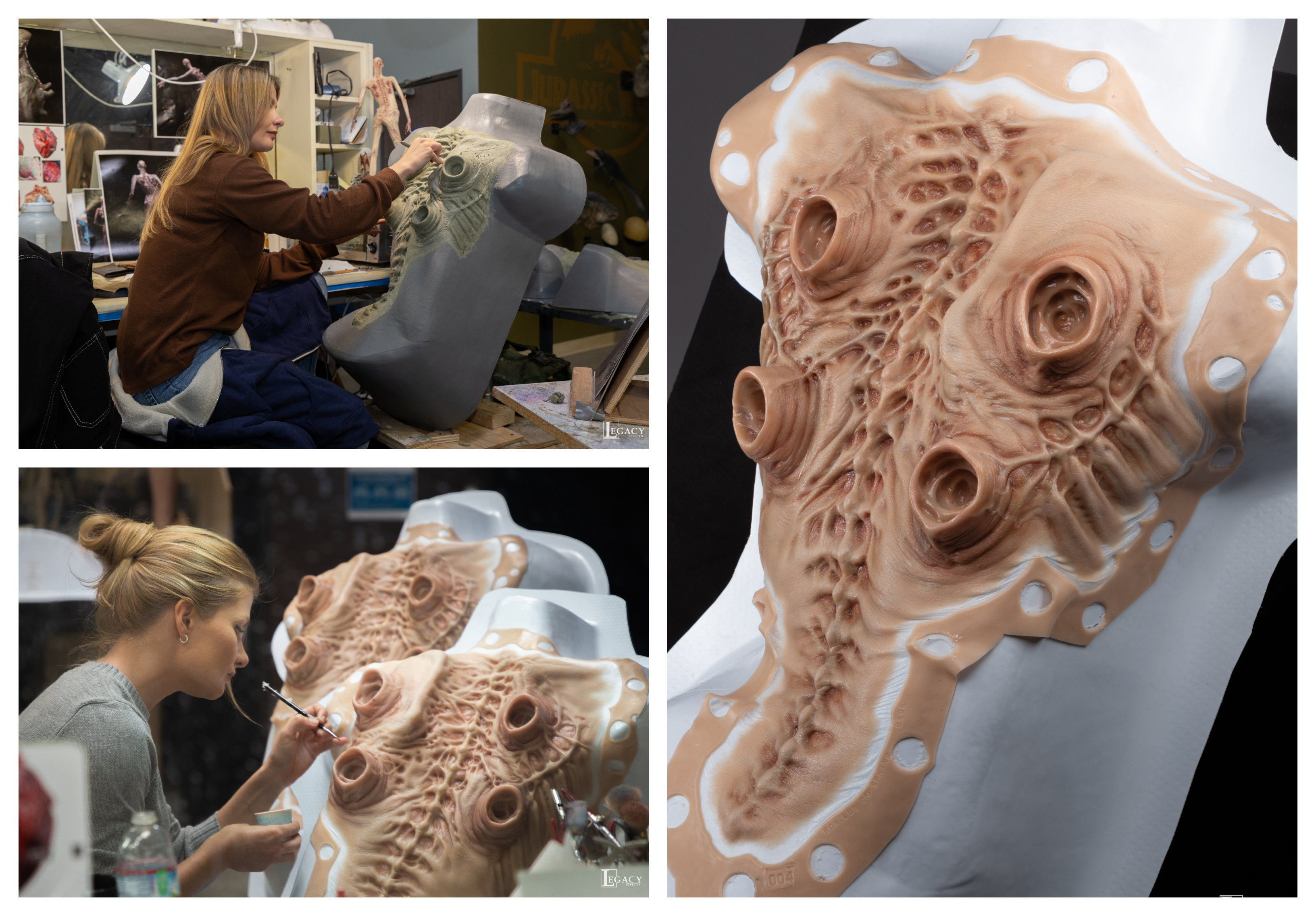 Savannah Suderman sculpts and paints the Offspring's back appliance. Images courtesy Legacy Effects.