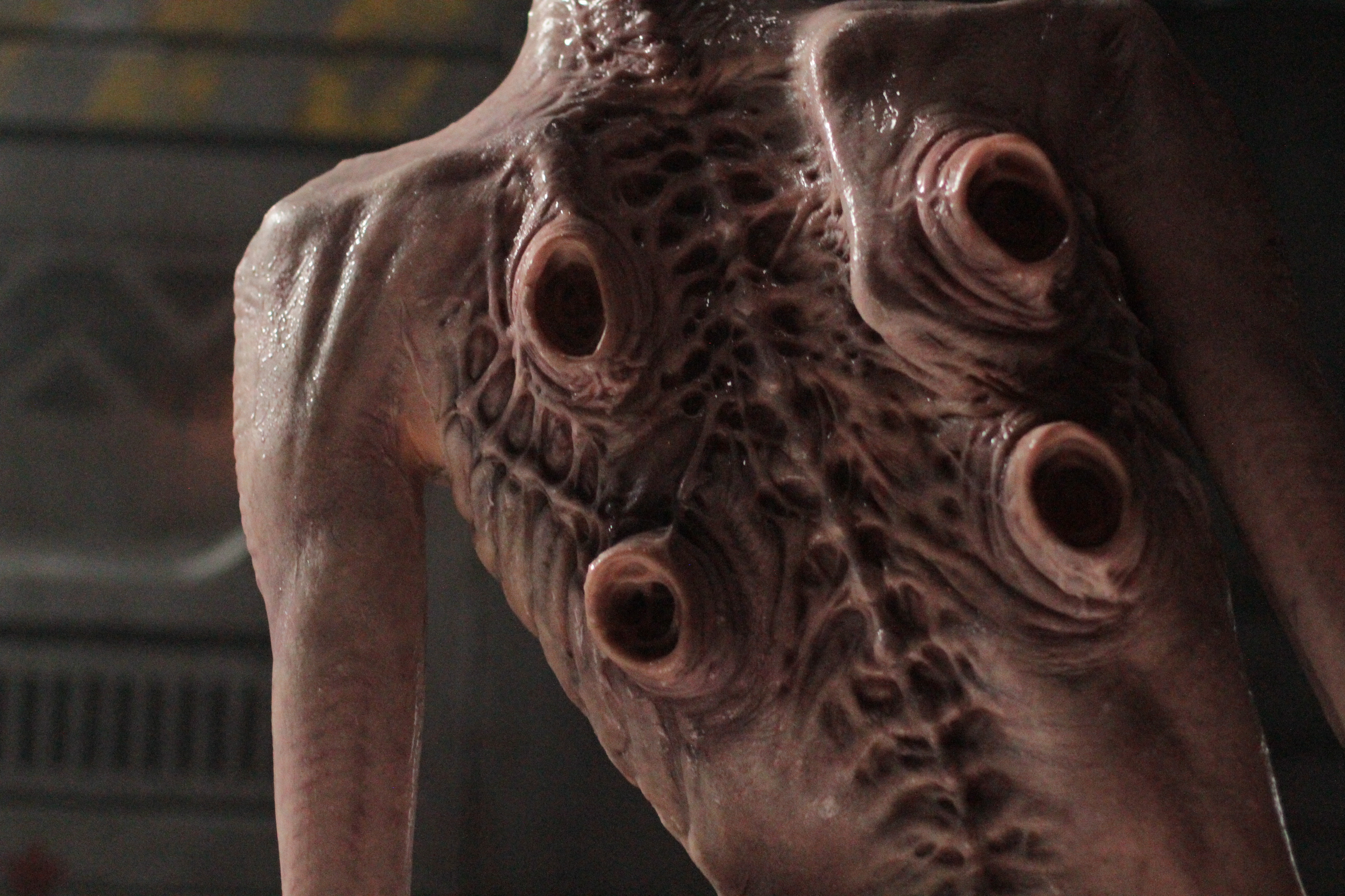 Closeup on the Offspring back appliance on set. Image courtesy Legacy Effects.