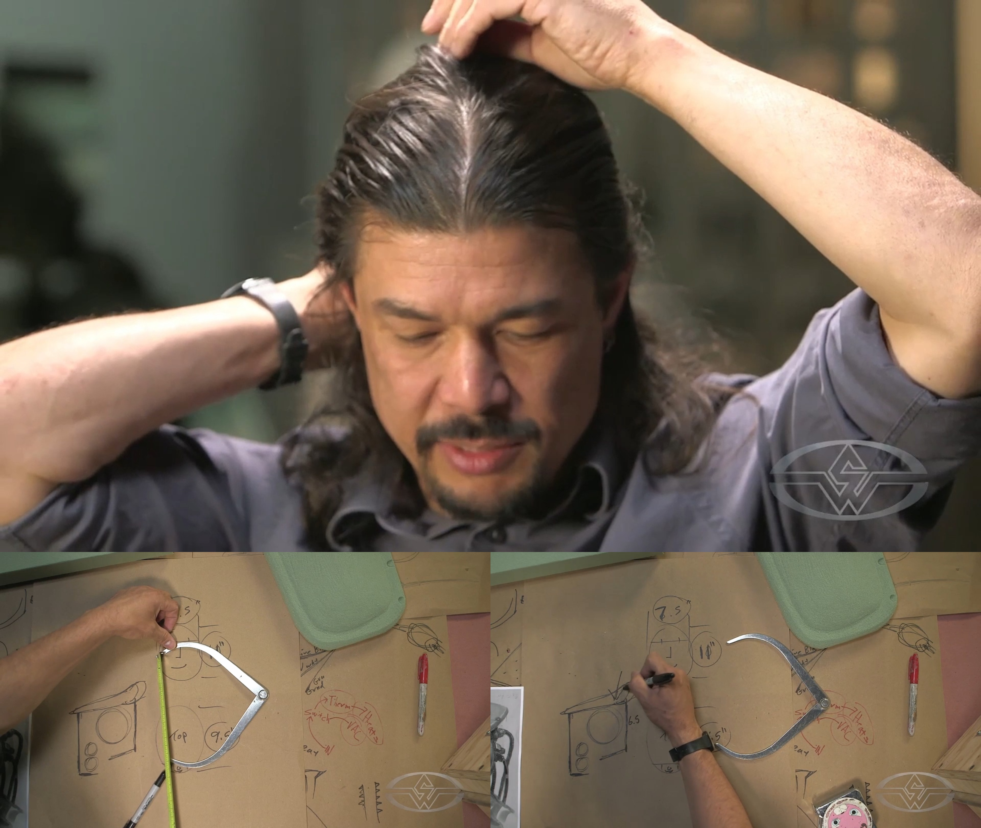 Davis measures from the base of his head to the top.