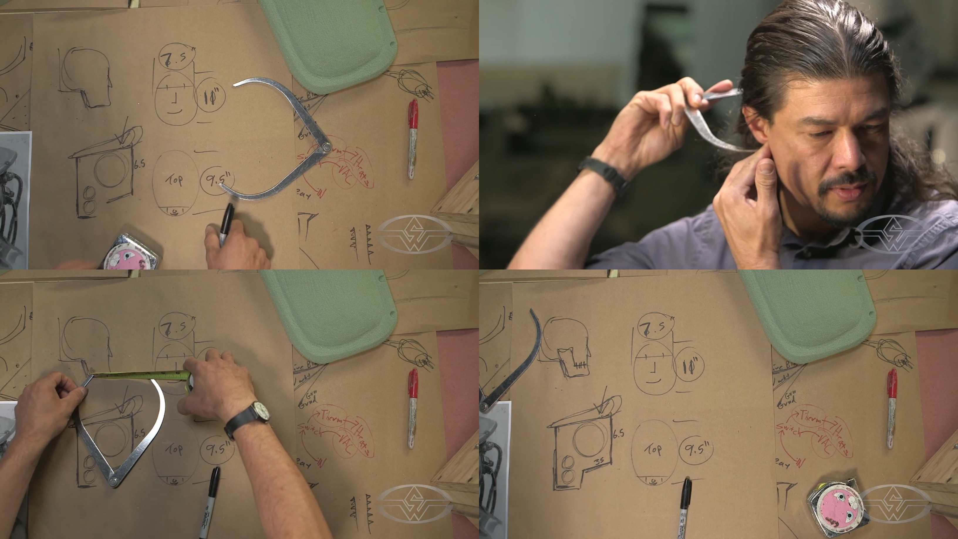 Davis illustrates where each of the measurements taken will be used in fabricating the helmet.