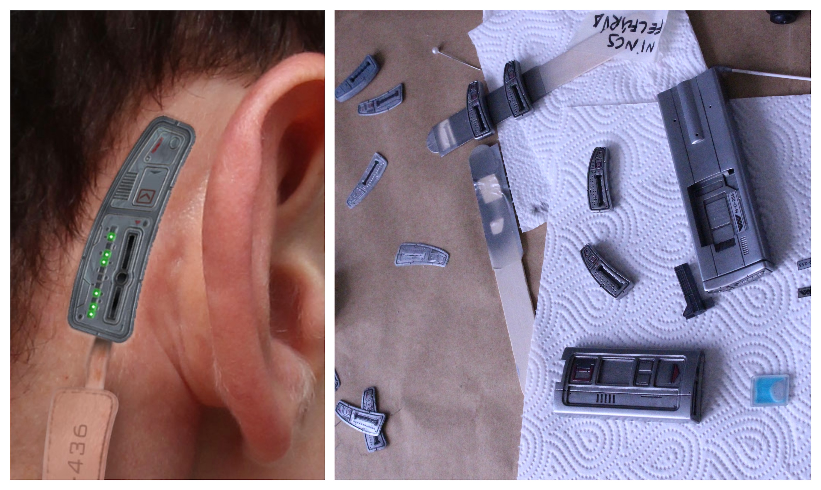 3D printed, painted, and fiber optically illuminated&nbsp;parts for Andy's removable head module. Image courtesy Filmefex.