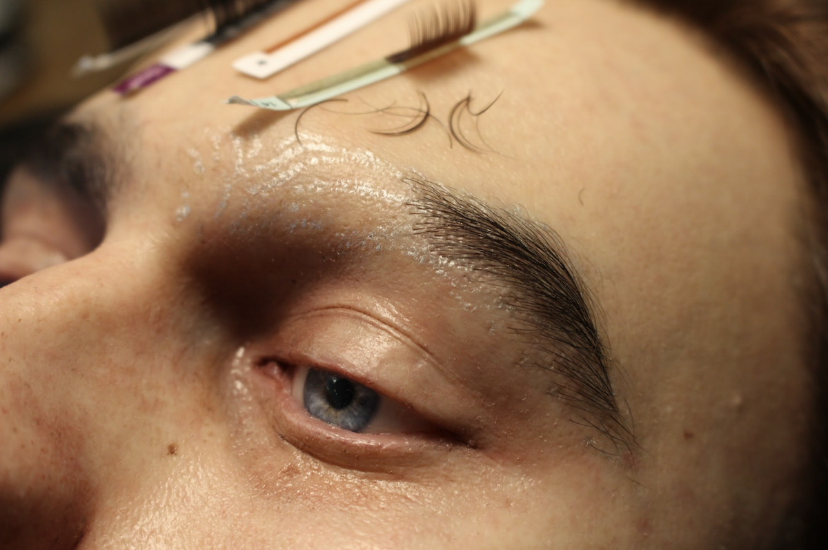 Closeup view of the eyebrow punching process for the Bjorn dummy head. Image courtesy Filmefex.