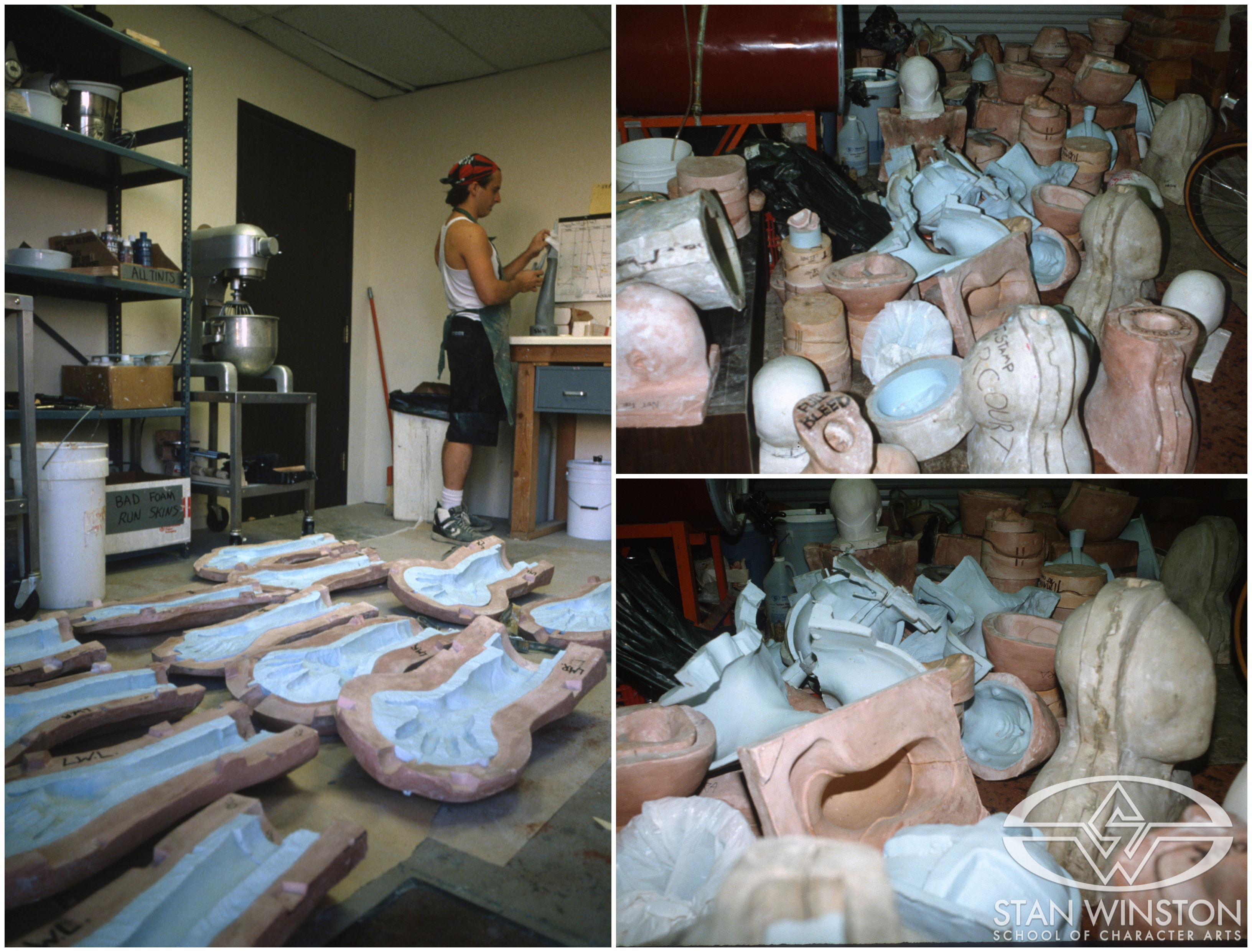 Collage of molds used for molding alien prosthetic makeups for Alien Nation at Stan Winston Studio.