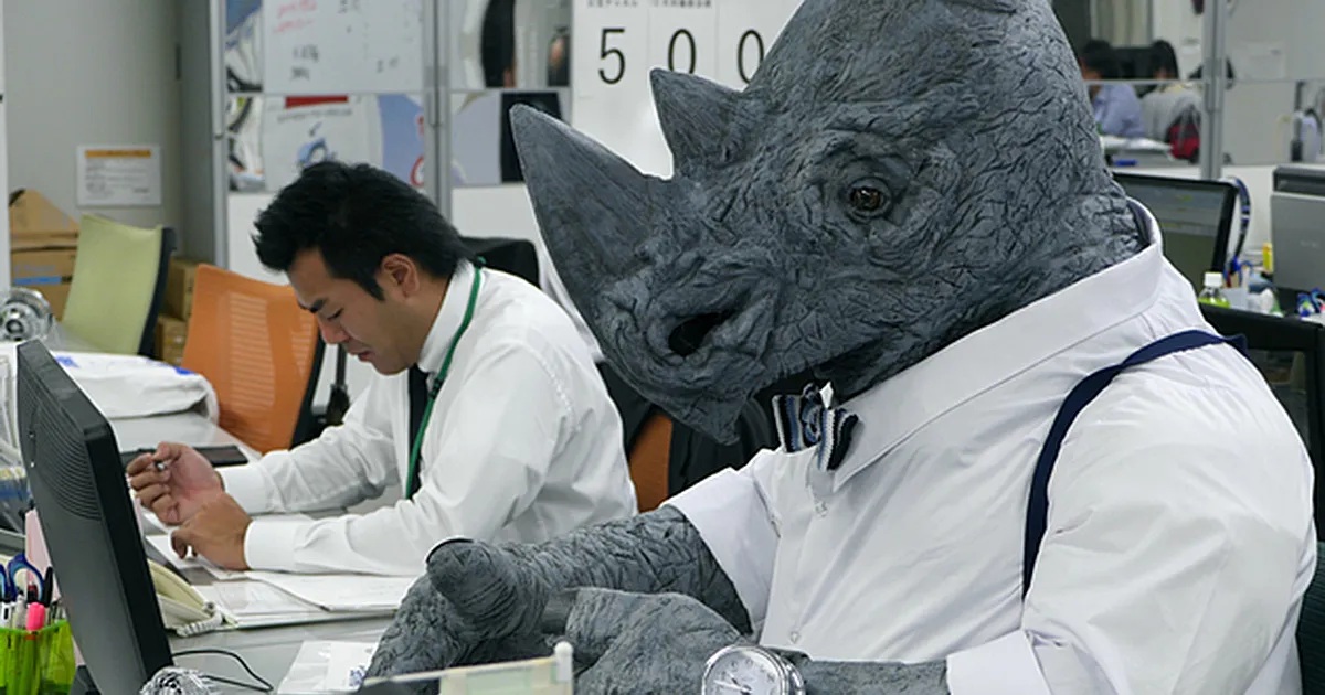 James Wright makes his onscreen debut as an office working rhino,&nbsp;Saito-san.