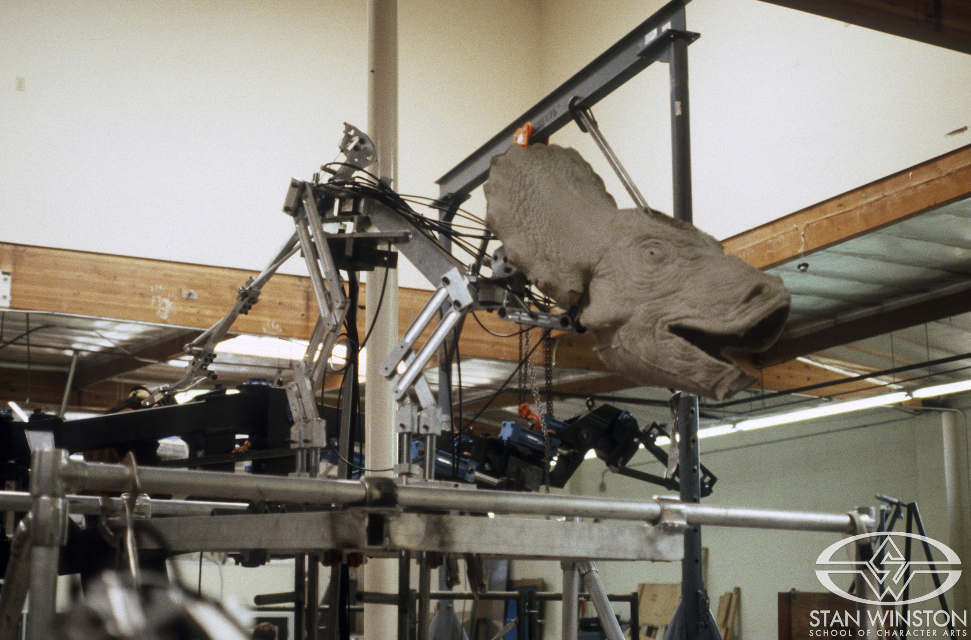 The original life-size&nbsp;baby Triceratops animatronics understructure in-progress.