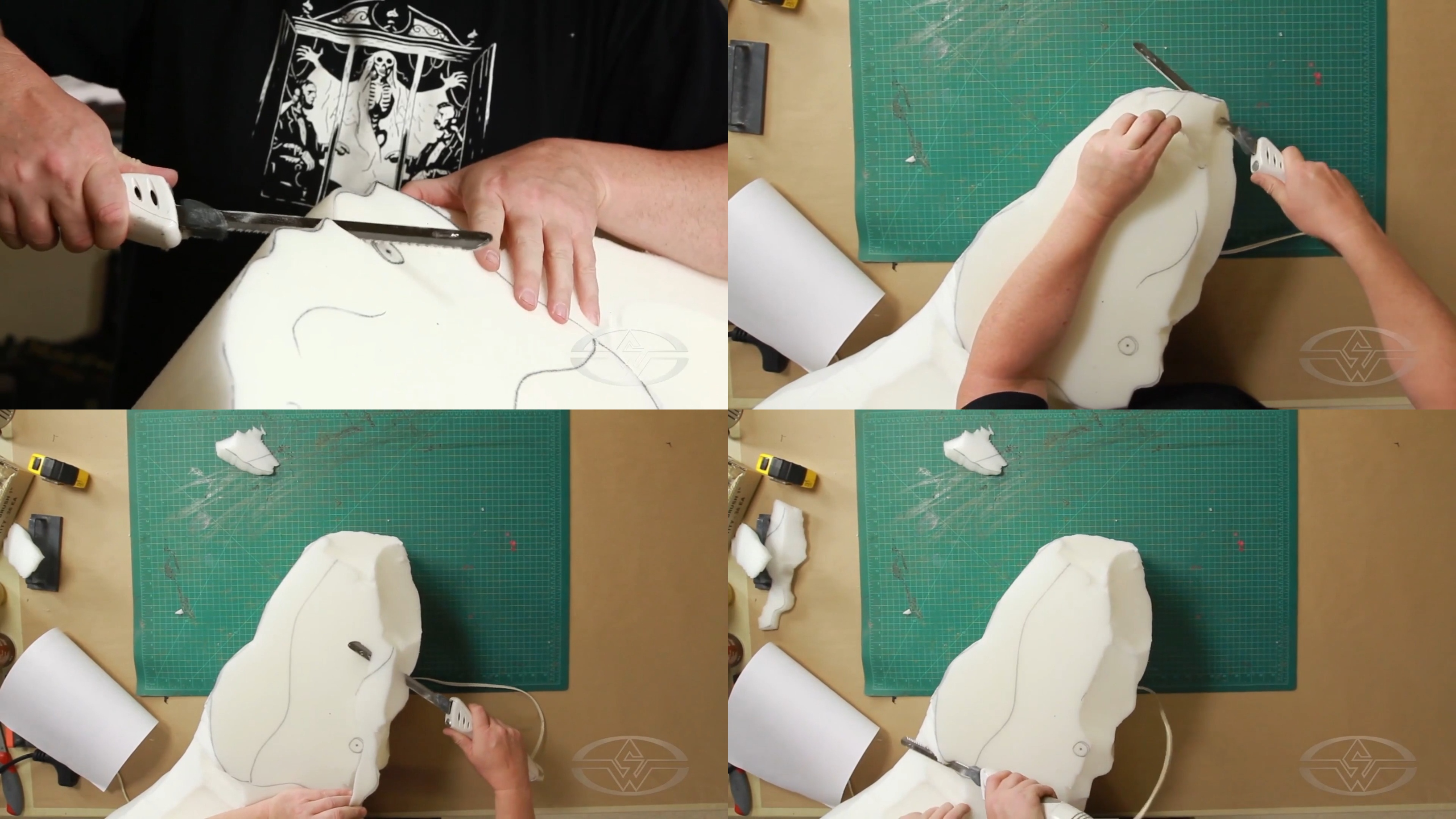 Ted Haines carves away as he figures out how to create his character using a side view.