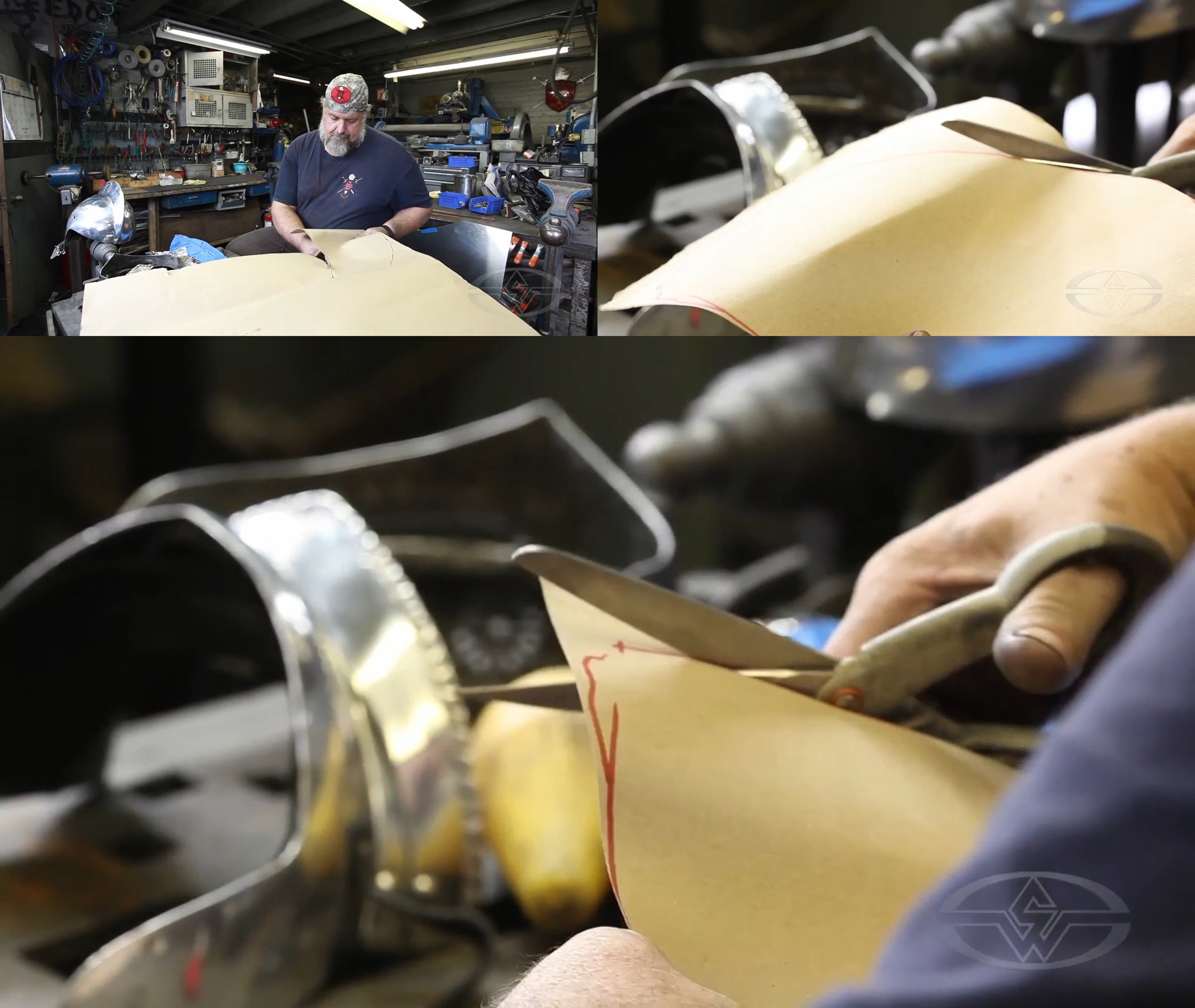 Tony Swatton leaves about a quarter-inch space on the sides as he cuts around his outline.