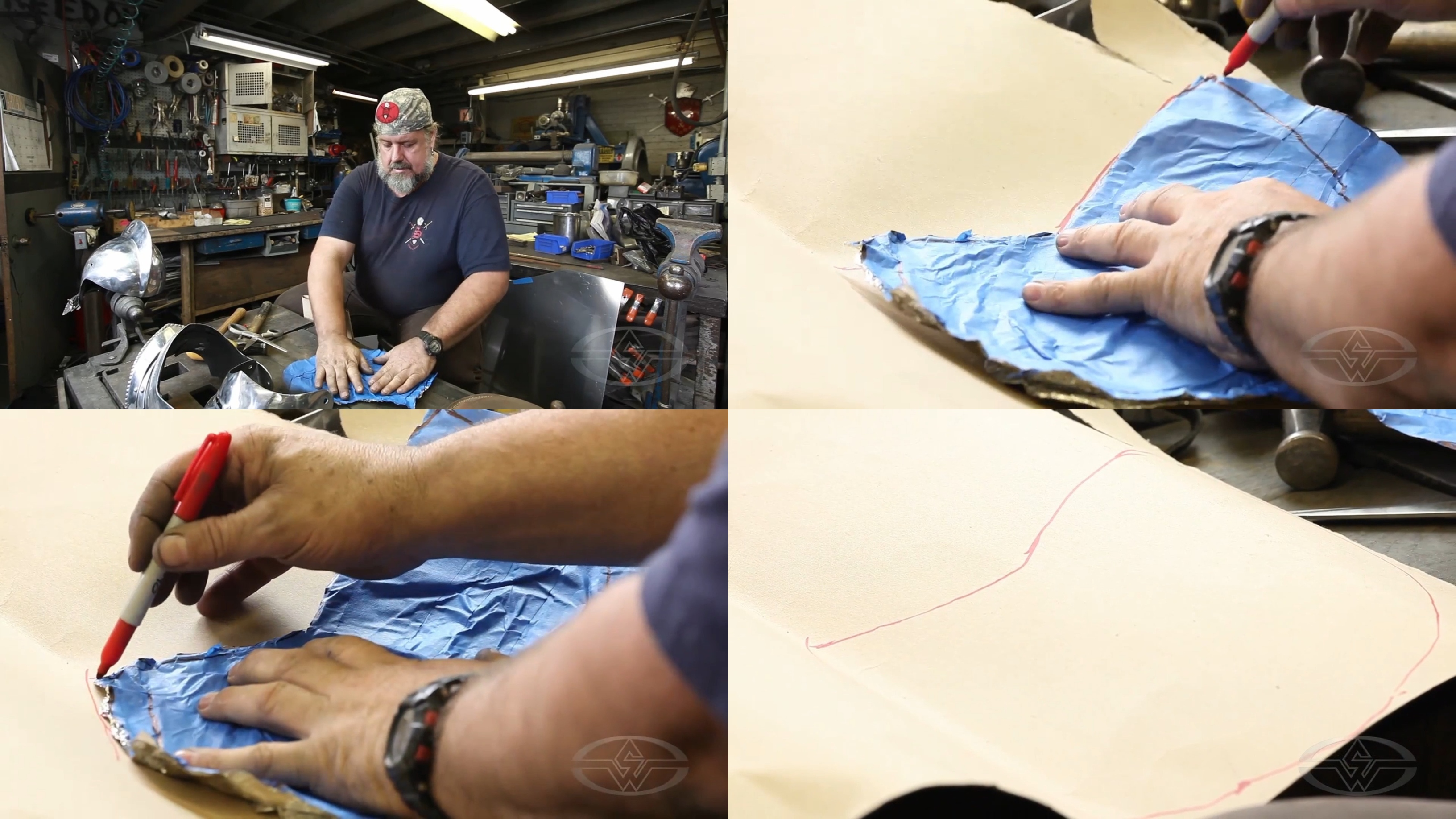 Tony Swatton presses the pattern flat before&nbsp;proceeding to outline it on pattern paper.