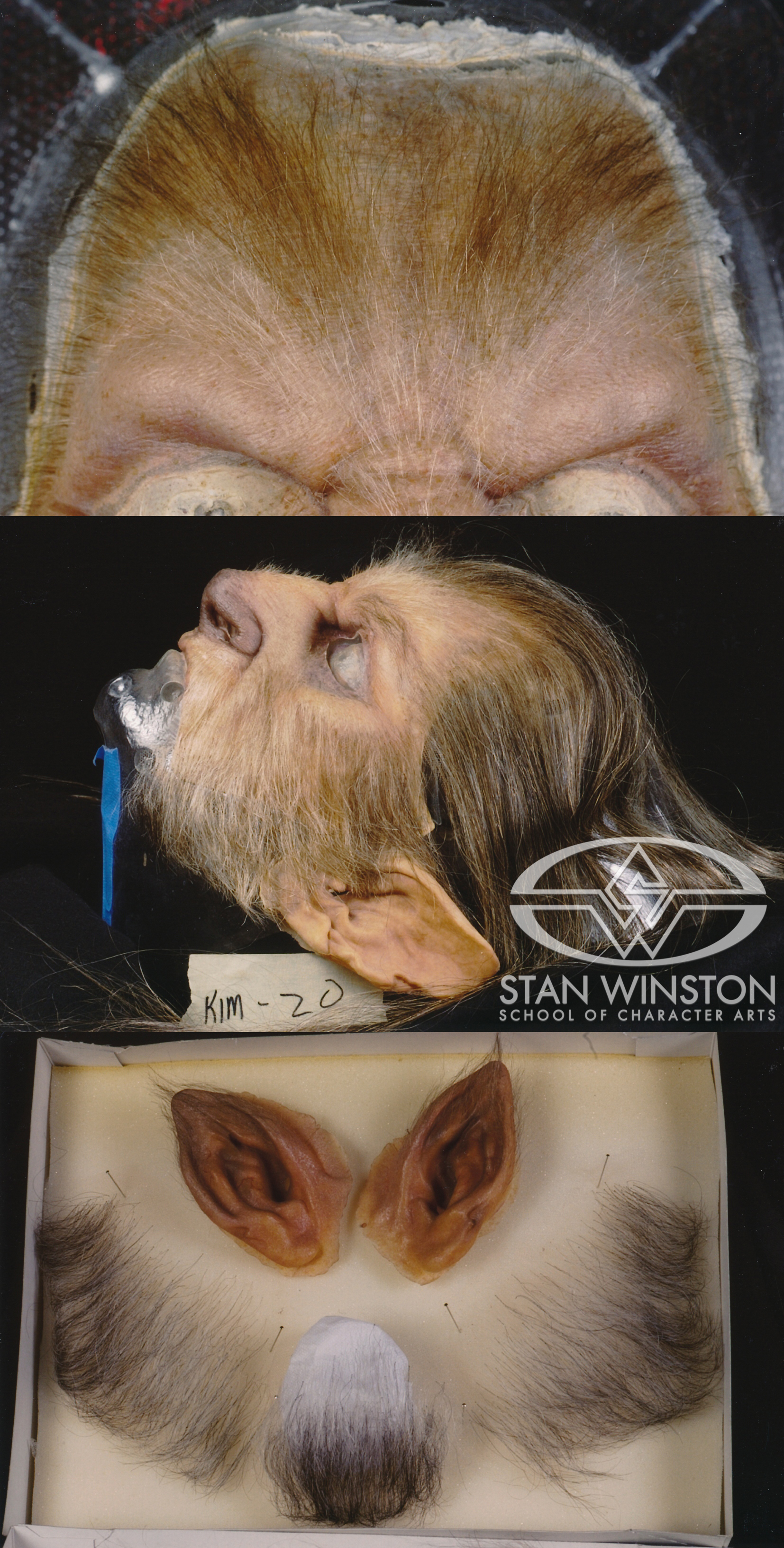 Various werewolf prosthetic appliances for Kim Coates' character, ready for application.