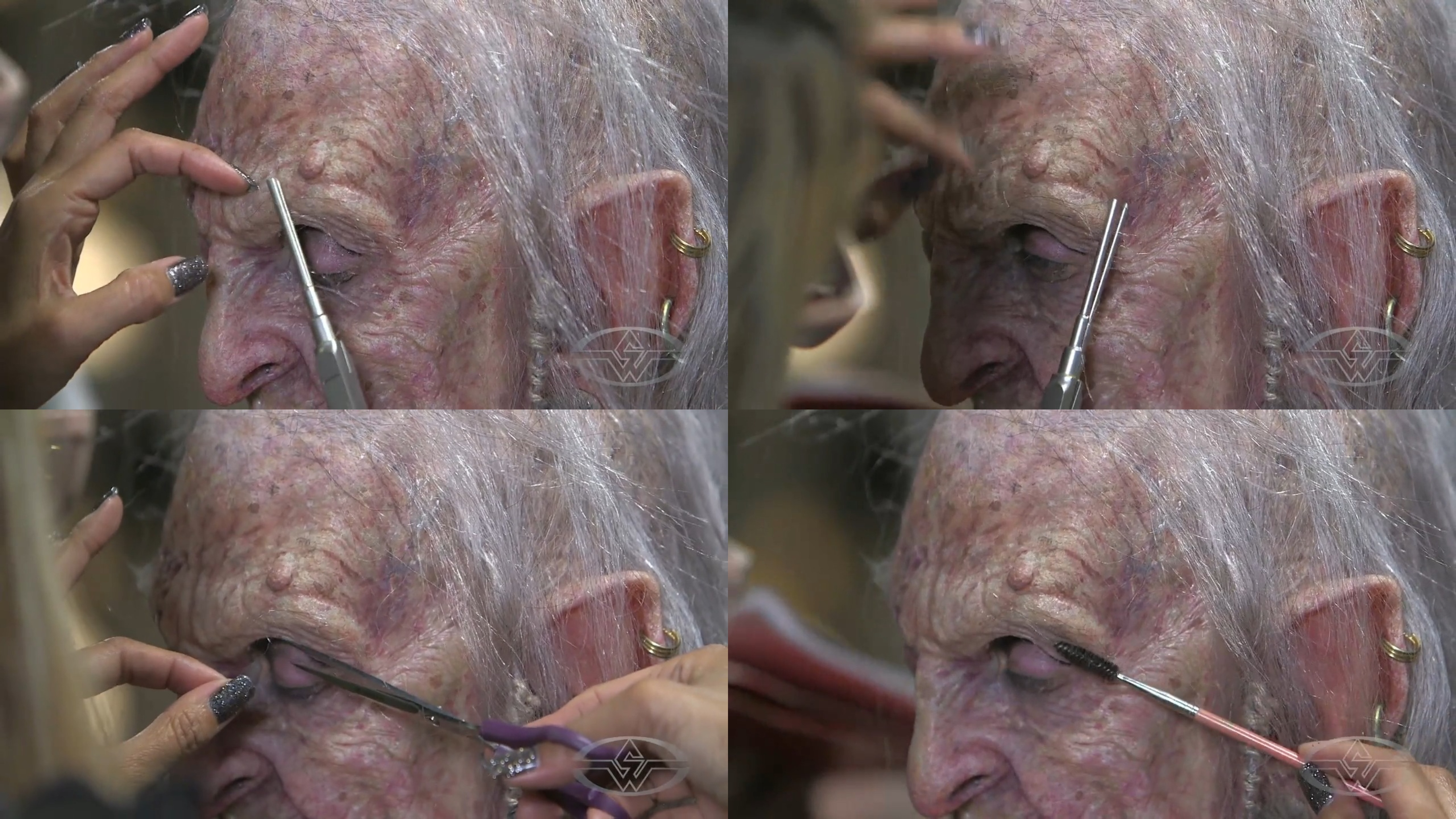Aimee Macabeo styles, trims, and brushes the eyebrows until she's satisfied.