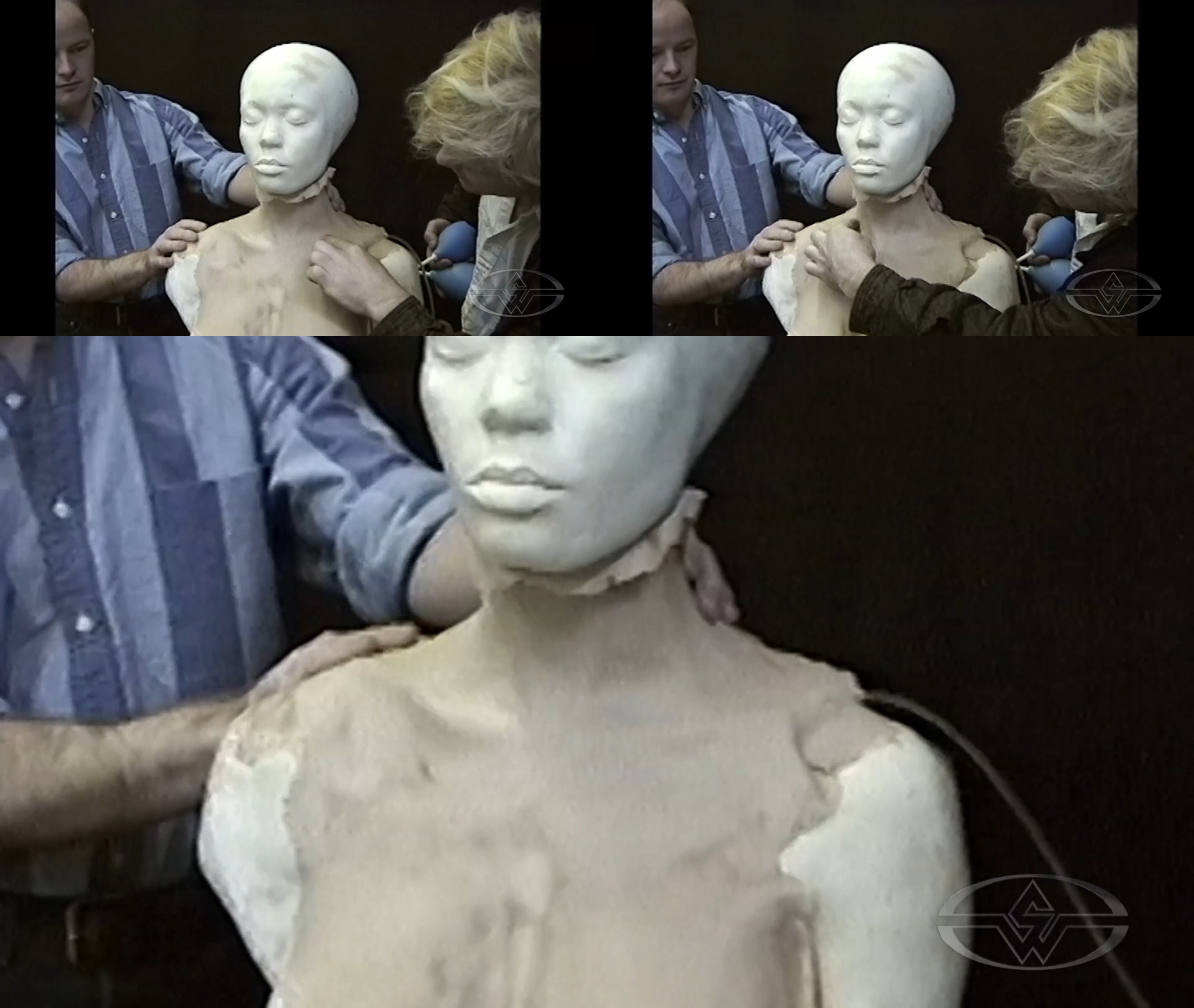 Shane Mahan points out where the bladder veins run and how the complete effect will look once the shot is ready.