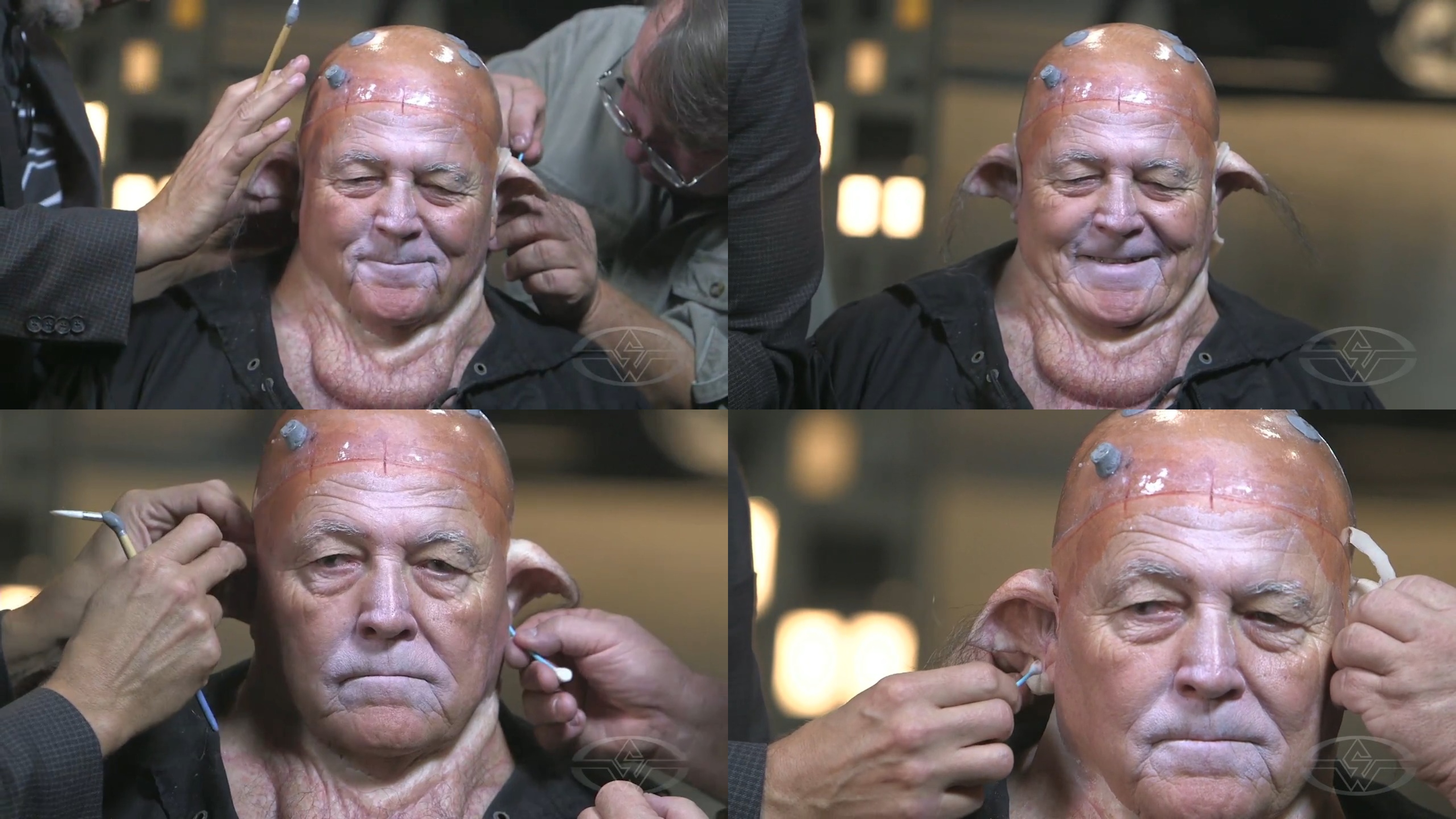 Joel Harlow and Steve Buscaino make final touches to Charlie Trent's&nbsp;prosthetic ears.