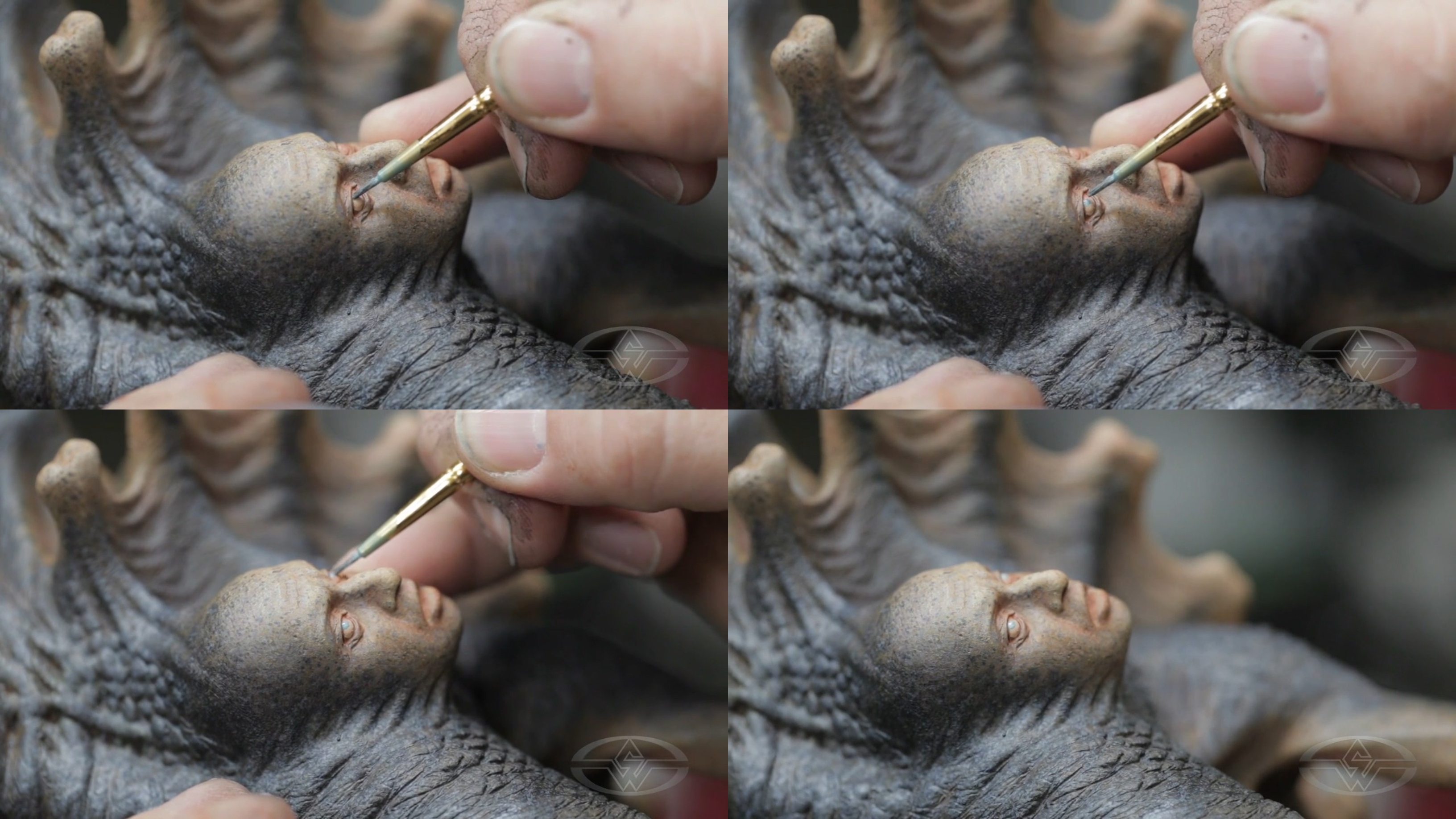 Using an icy blue shade, Timothy Martin places the human's irises toward the top of the lid since he wants the eyes to look rolled back.