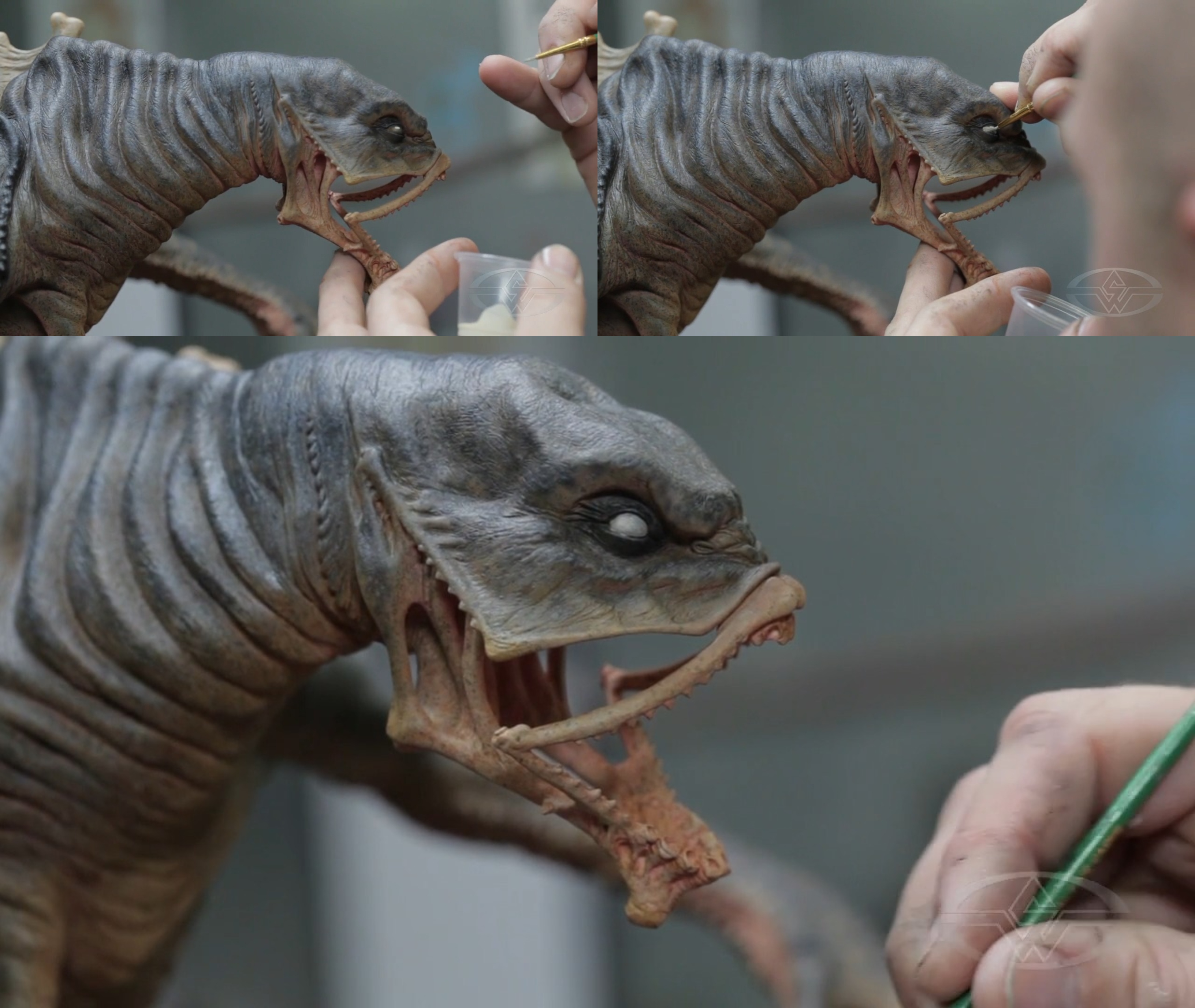 Timothy Martin repeats the process on the creature's right eye.