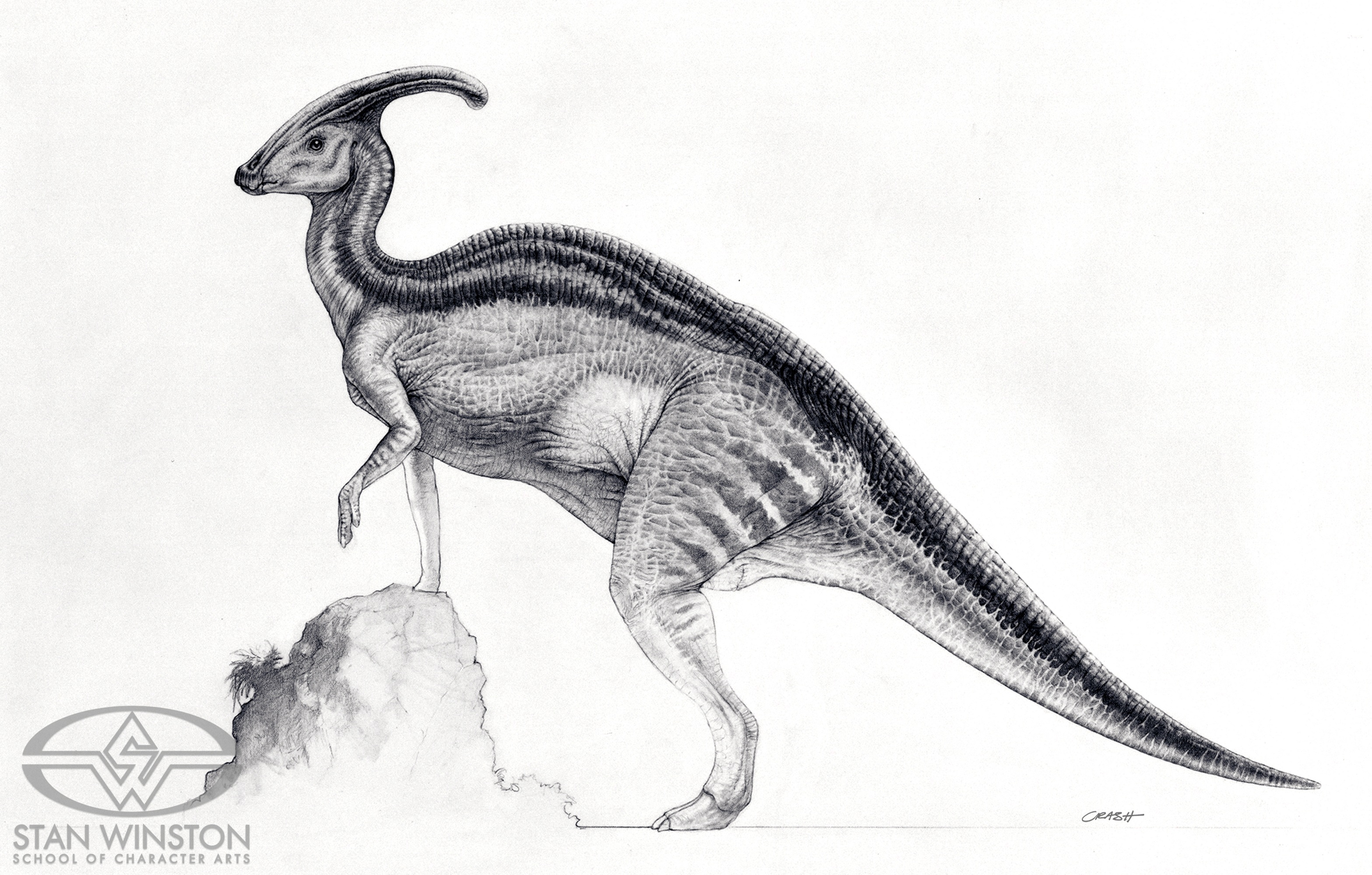 Parasaurolophus concept artwork by Mark 'Crash' McCreery for The Lost World: Jurassic Park.