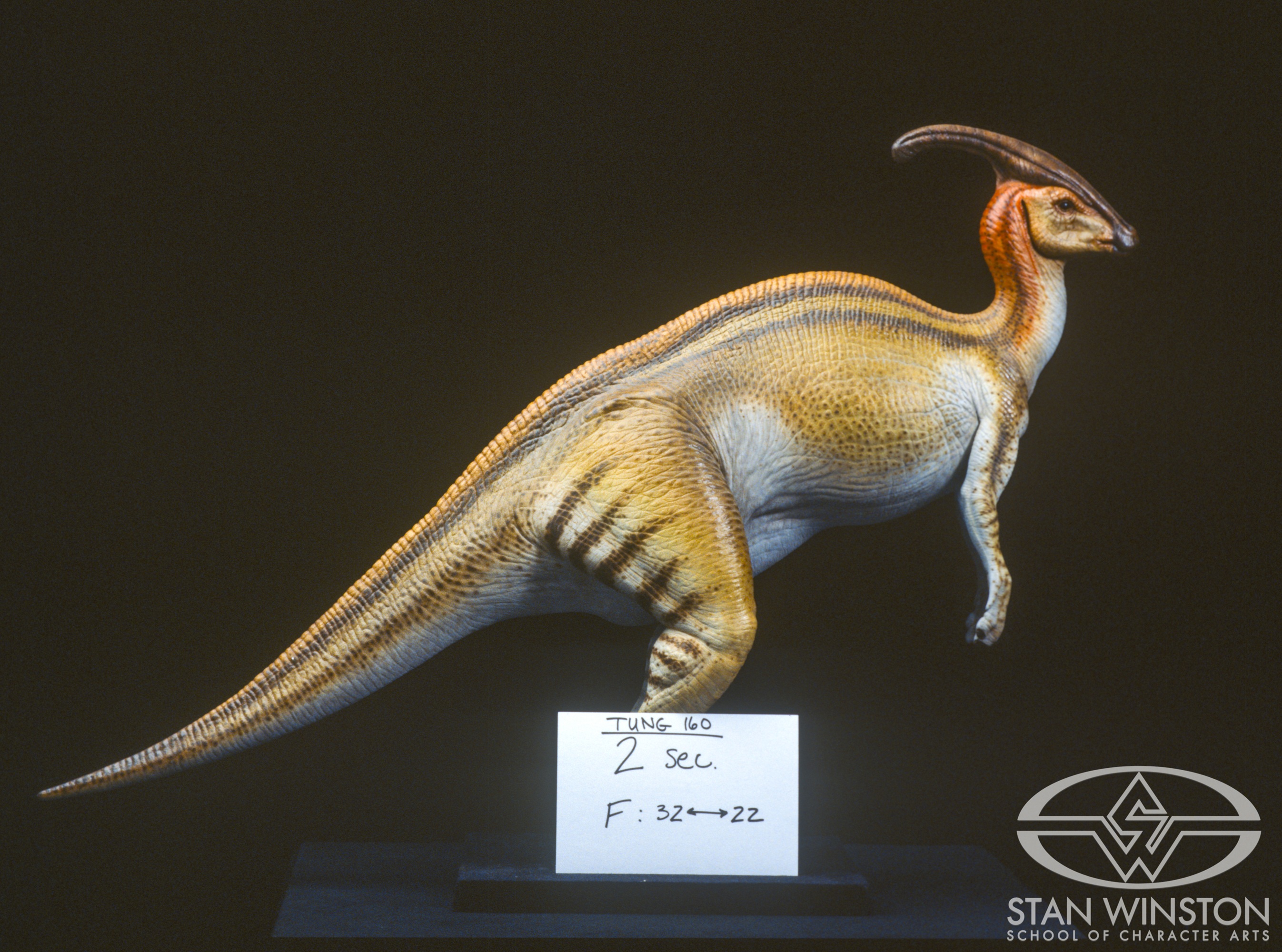 The finished miniature Parasaurolophus maquette at Stan Winston Studio.