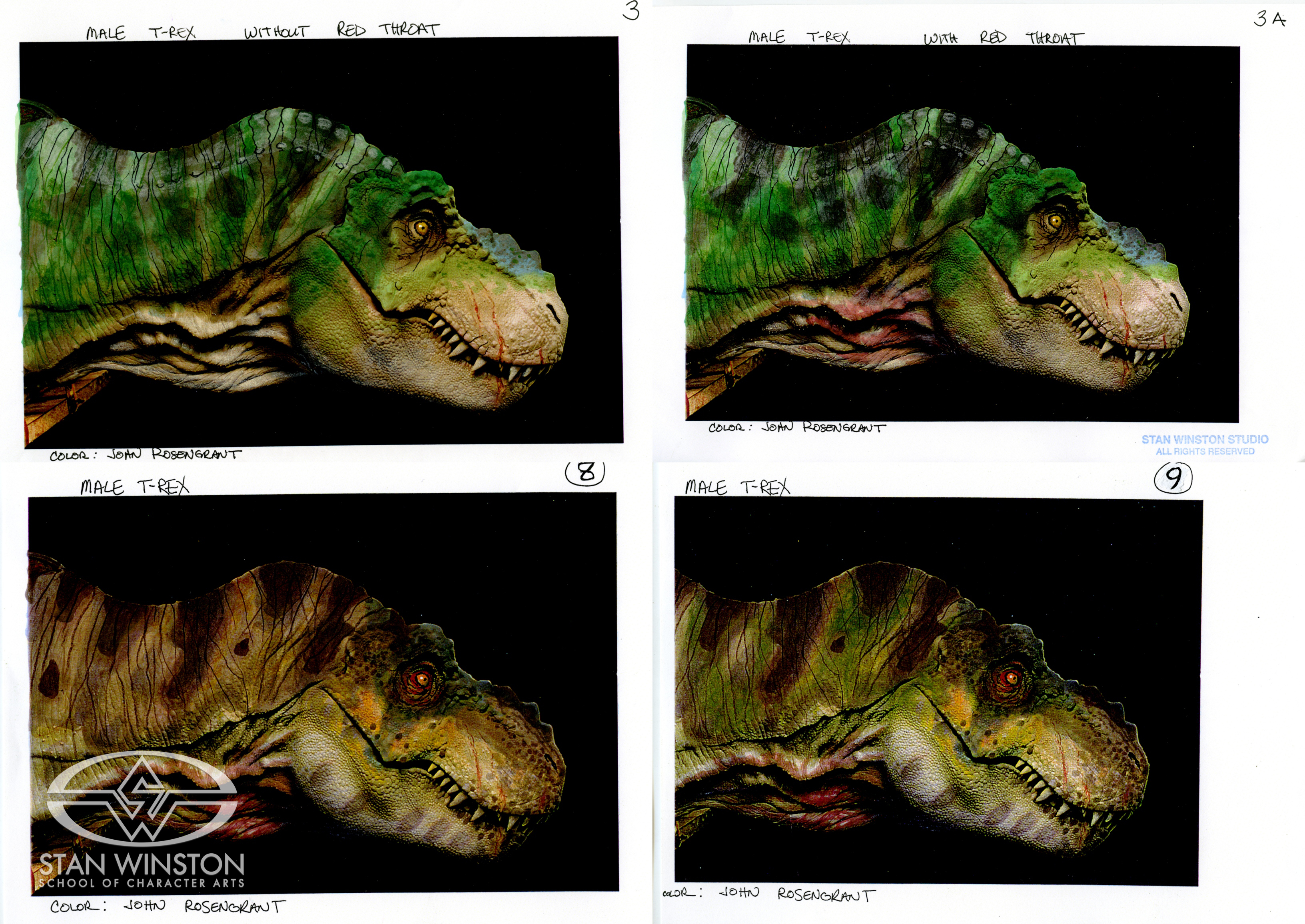 Color variations for the male T-Rex by John Rosengrant.