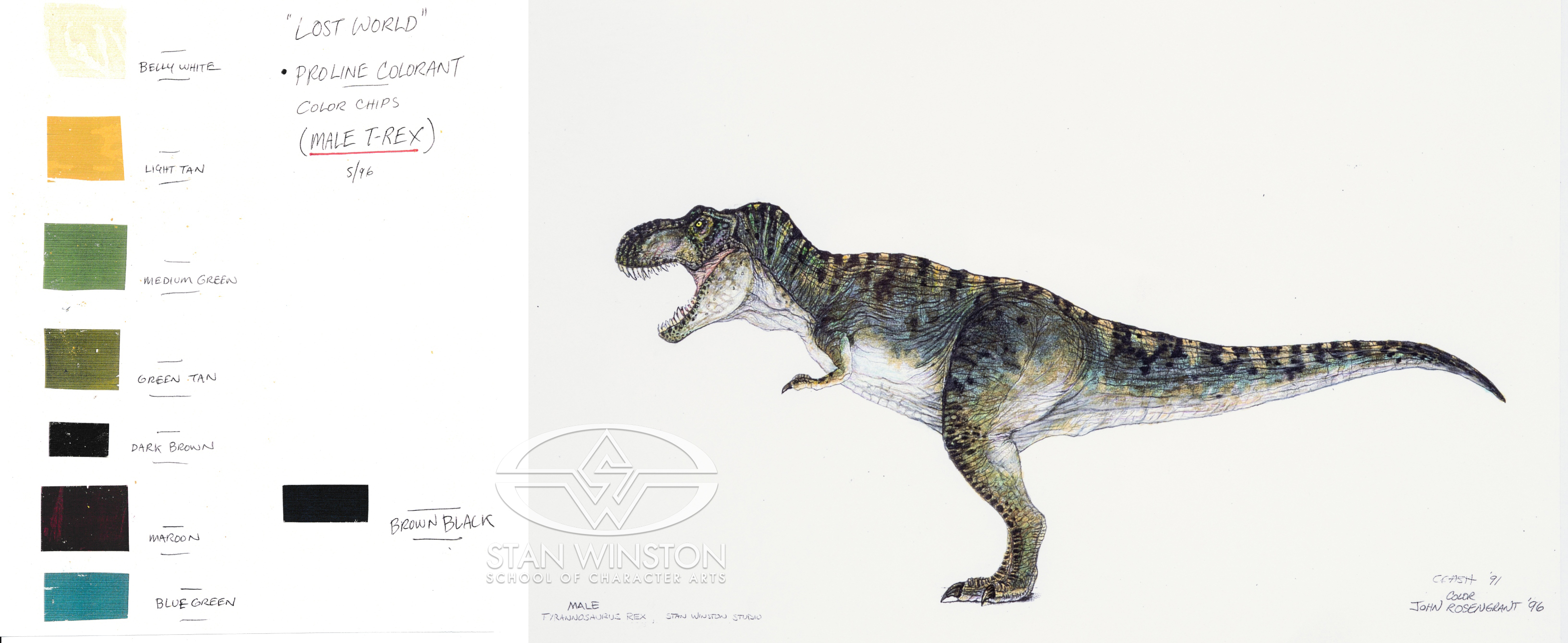 Male T-Rex concept based on&nbsp;Mark 'Crash' McCreery's original artwork and&nbsp;the related color palette by John Rosengrant.