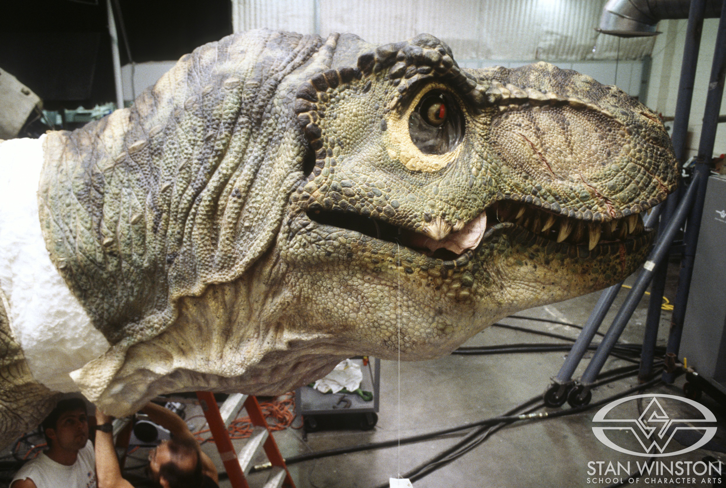 Work-in-progress as the male T-Rex skin is attached at Stan Winston Studio.