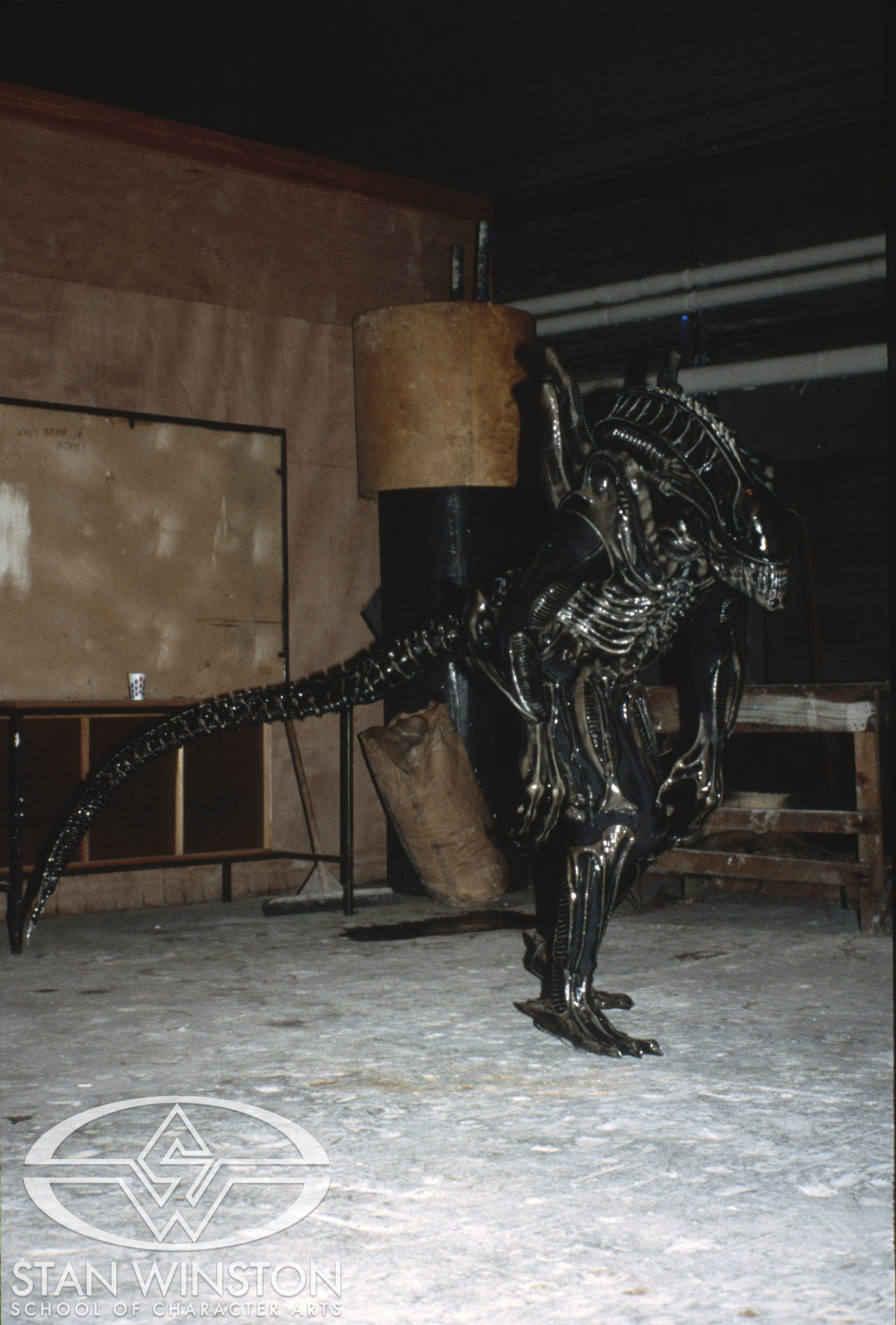Tom Woodruff Jr. tests&nbsp;a completed alien warrior suit and head.