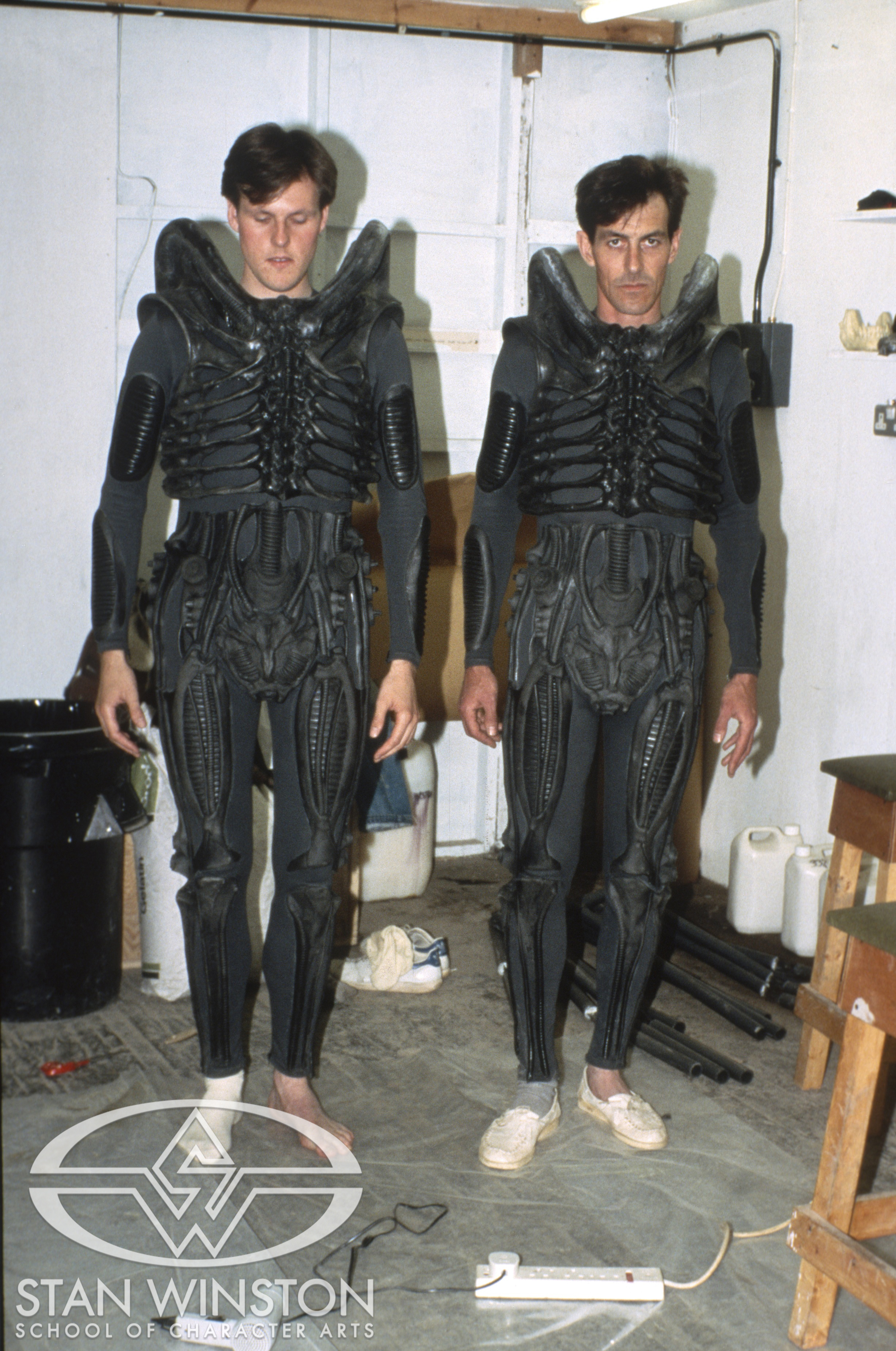 Test-fitting alien warrior suits on stunt performers.