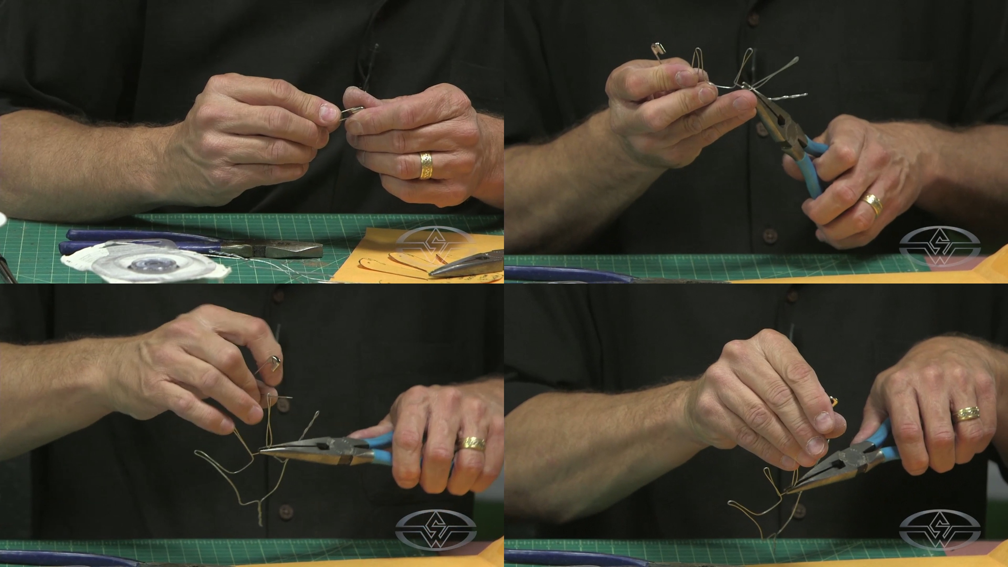 BJ Guyer demonstrates how to use pliers and a safety pin to twist the wire fingers.