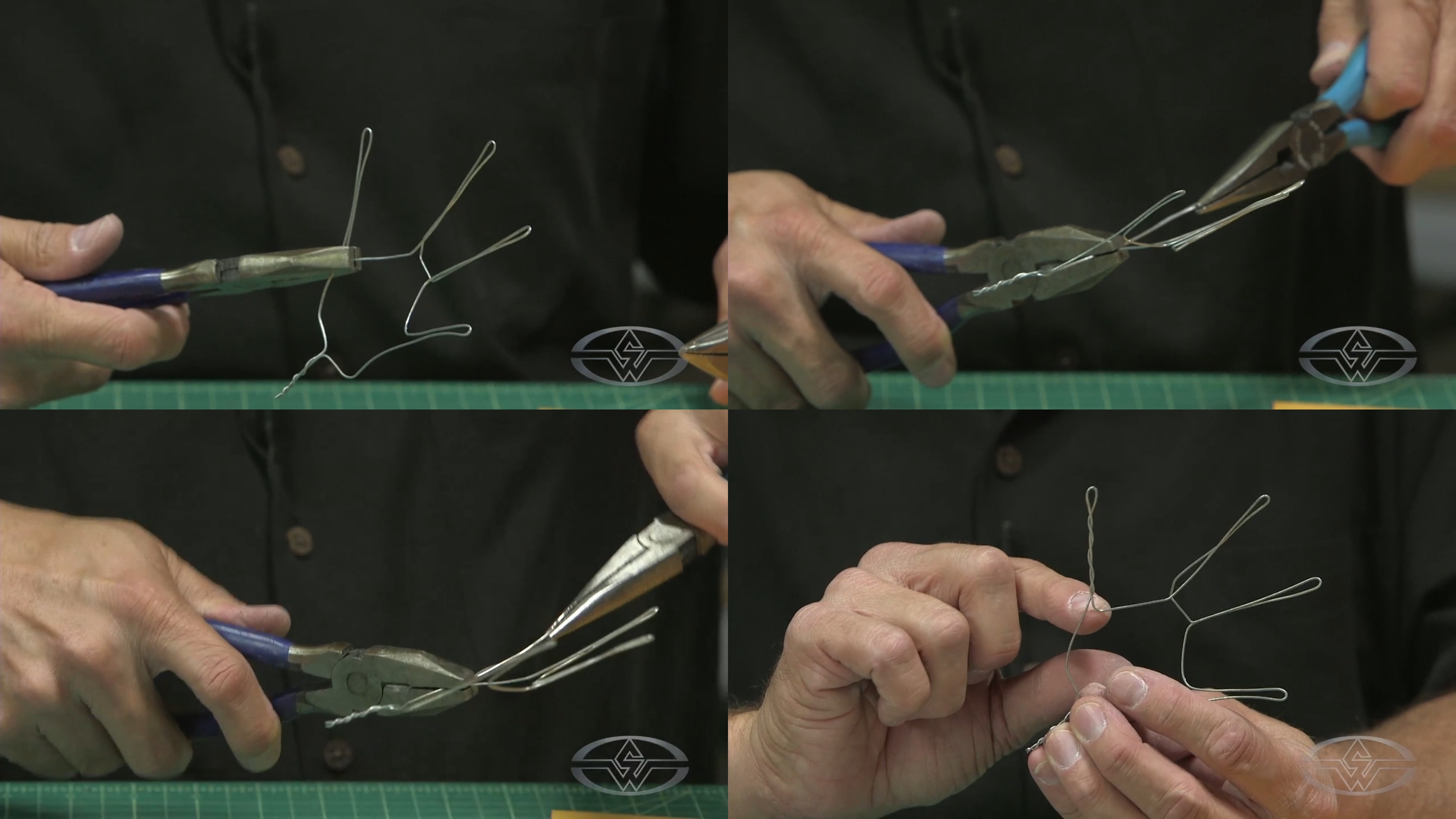 BJ Guyer uses one set of pliers to hold the base of the finger and the other pliers to make a series of half-turns creating a fully twisted finger.