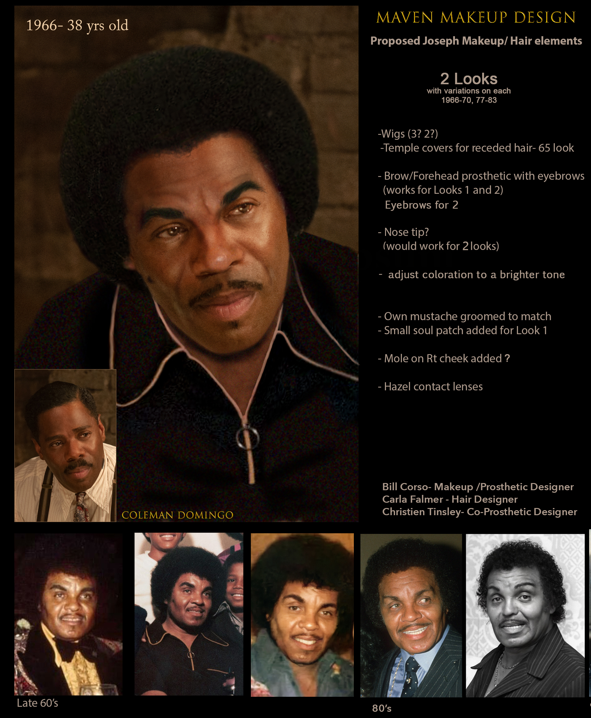 Proposed makeup design for Joe Jackson. The lower row of photos is of the real Joe. Image&nbsp;courtesy Bill Corso/Lionsgate.
