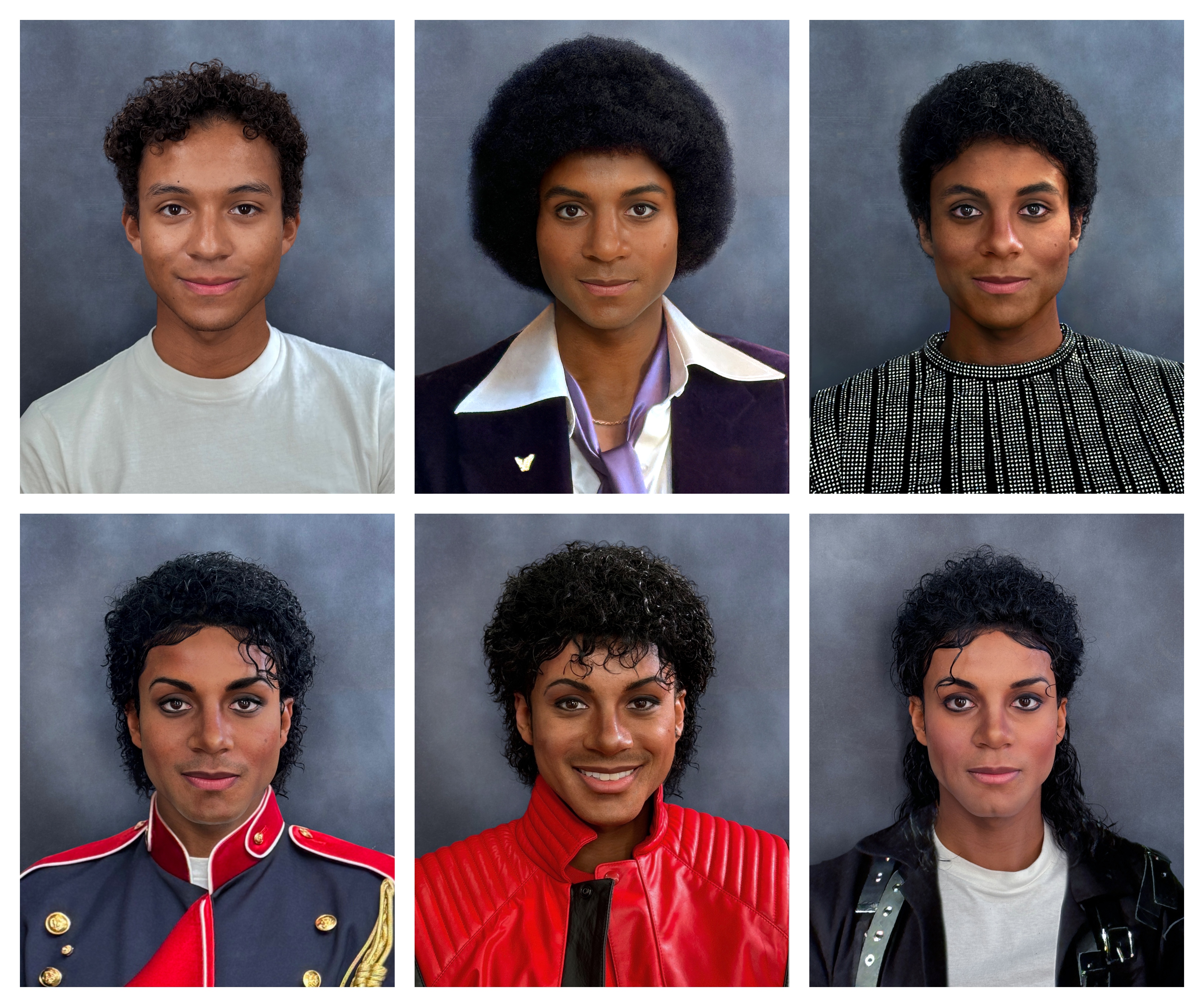 A series of Photoshop concepts&nbsp;prepared by Bill Corso to depict Jaafar Jackson's key looks for his portrayal of his uncle Michael Jackson. Images courtesy Bill Corso/Lionsgate.