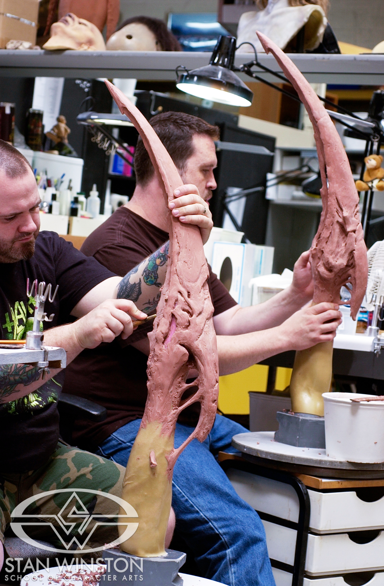 John Cherevka and&nbsp;Trevor Hensley work on some Harvester blade arms for The Deaths of Ian Stone.