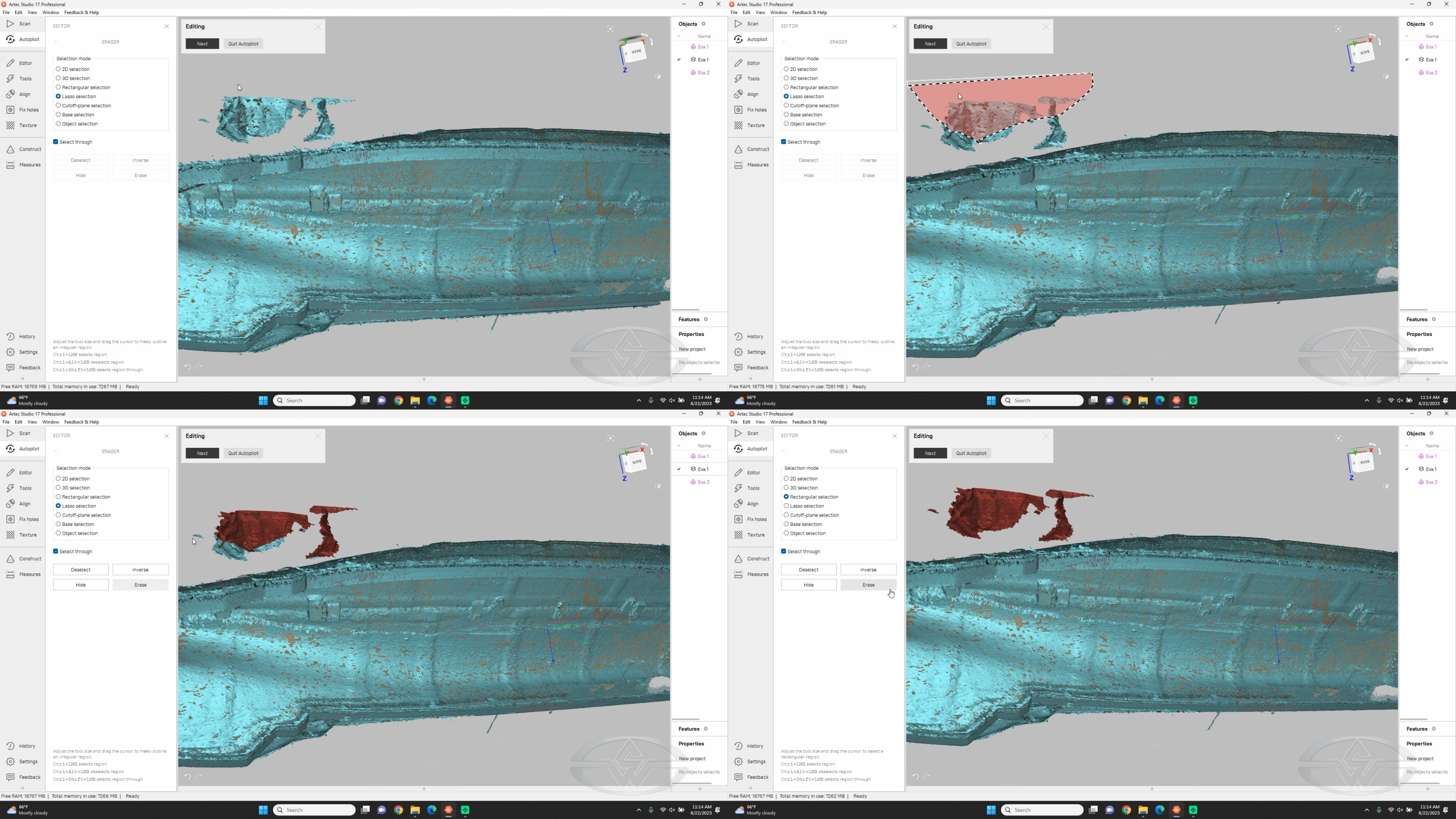 Fon Davis uses the “Lasso”&nbsp;tool to remove part of a sandbag that was captured in his 3D scan.