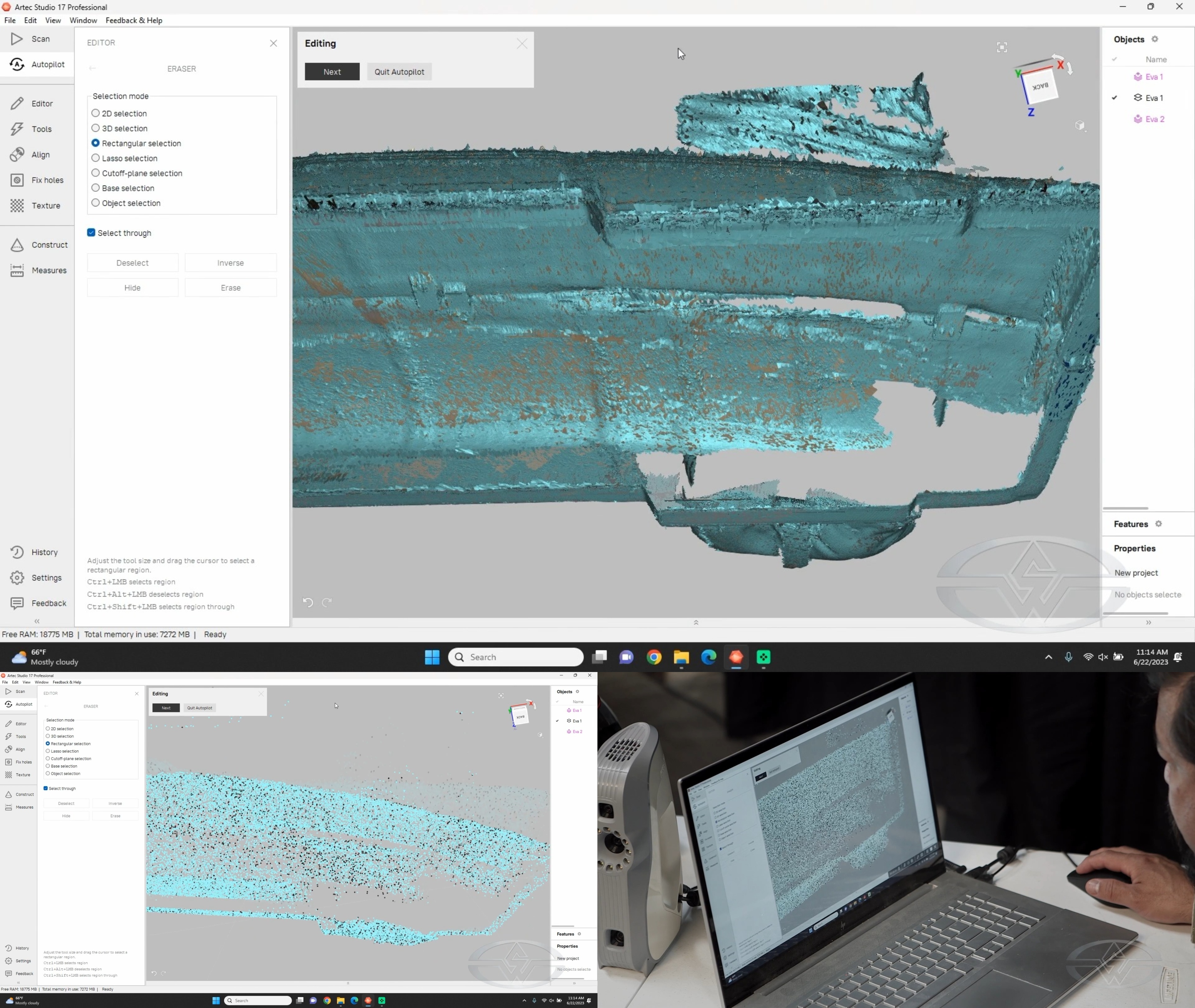 Fon Davis rotates the image in the software to help clean it up to only essential elements.