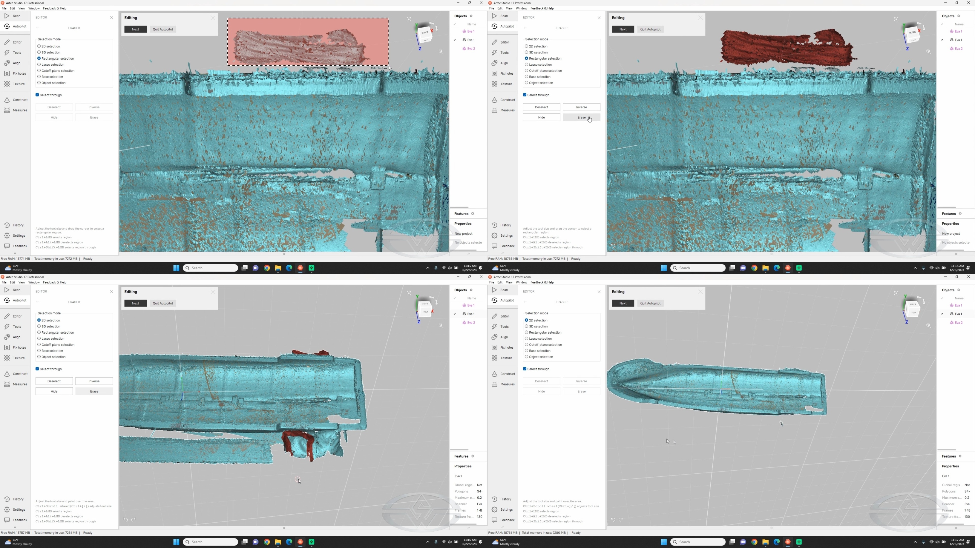 Fon Davis uses a variety of tools to remove any 3D noise in his scan.