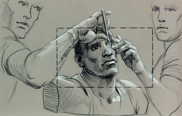 James Cameron's concept for the eye-surgery scene.&nbsp;Image courtesy of Hemdale Film, Pacific Western Productions, Euro Film Funding, and Cinema '84.