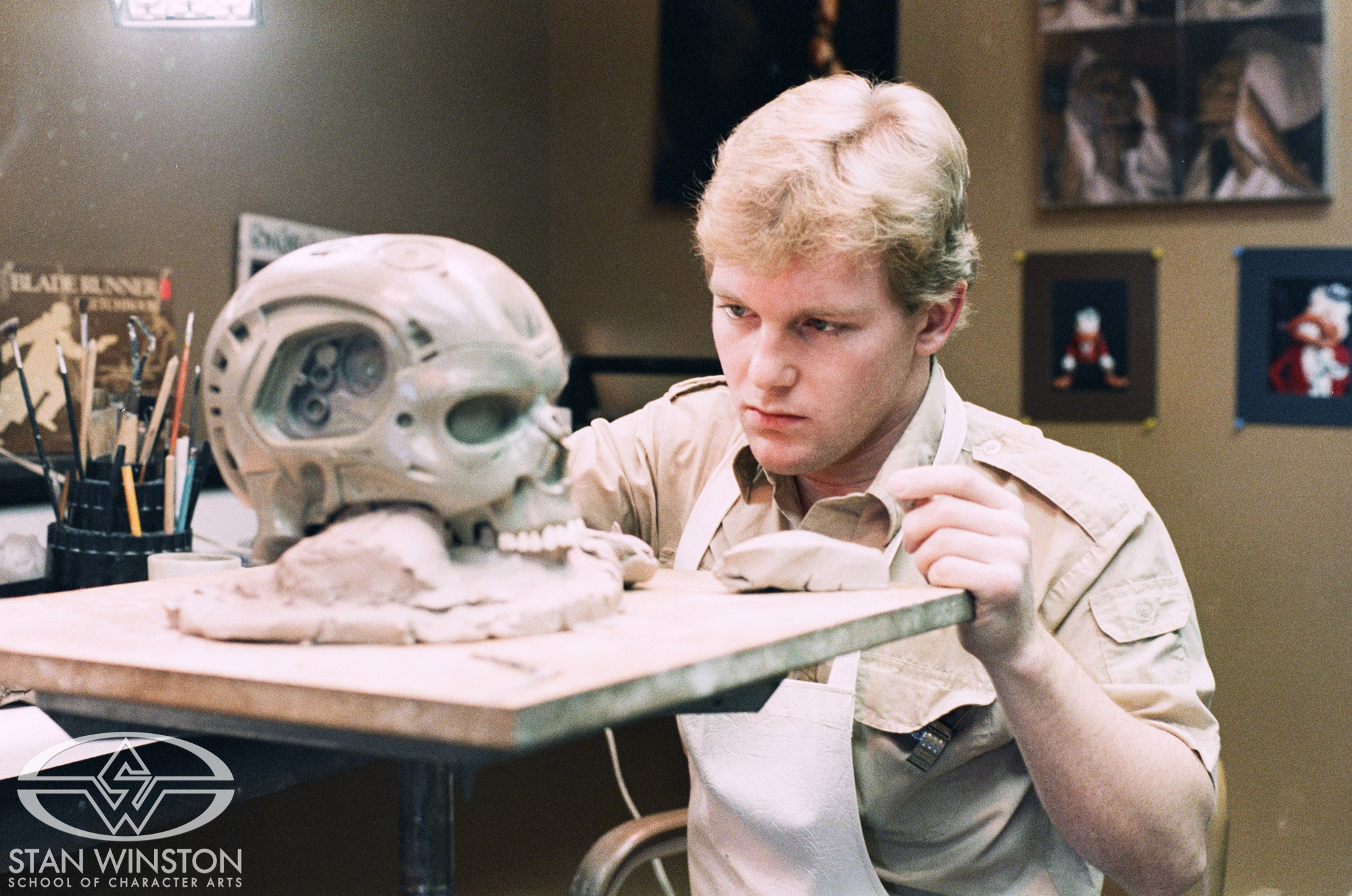 Shane Mahan lays up the final Terminator head sculpt for molding.