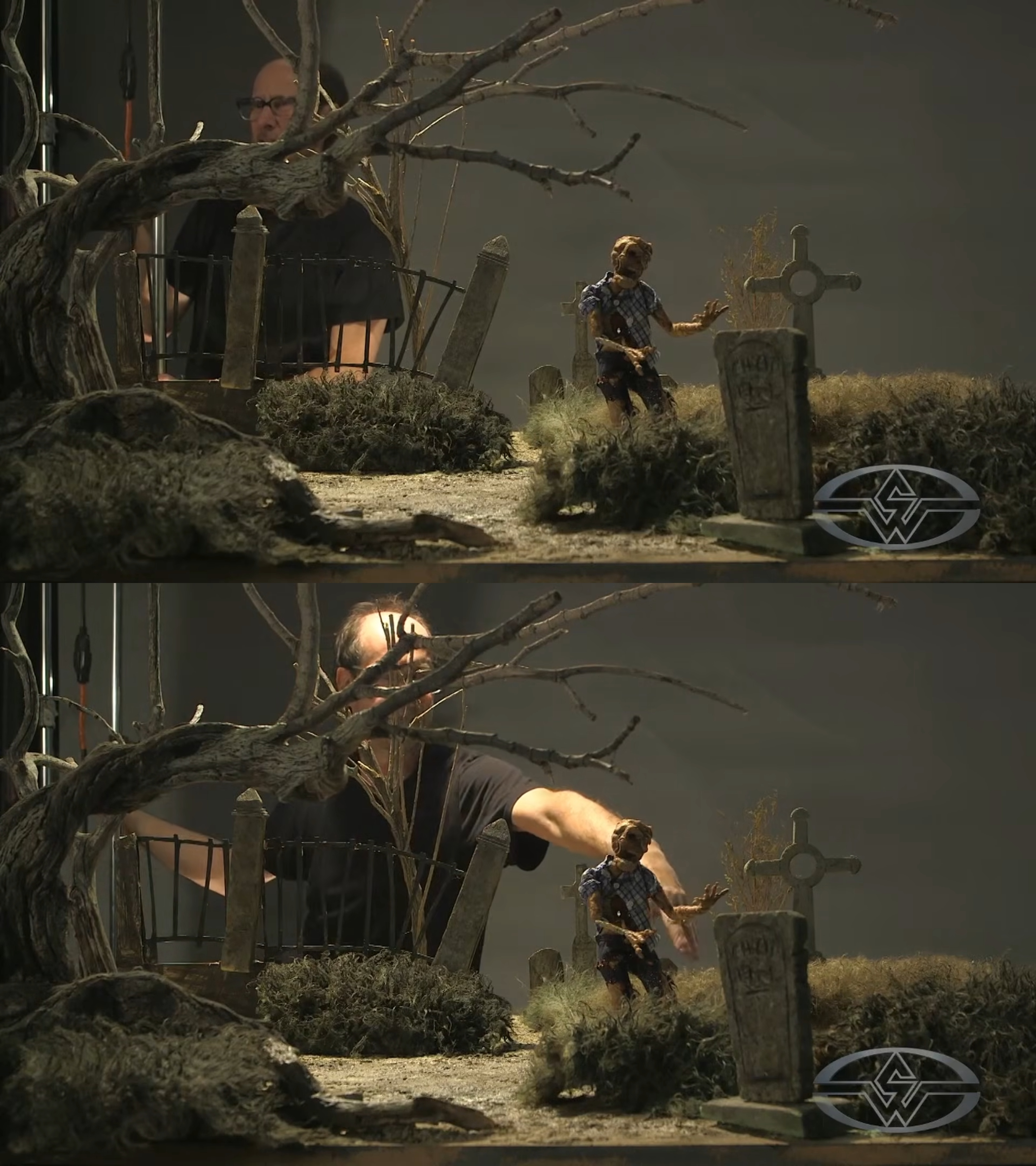 Stephen Chiodo manipulates the lighting to set the mood of the scene.